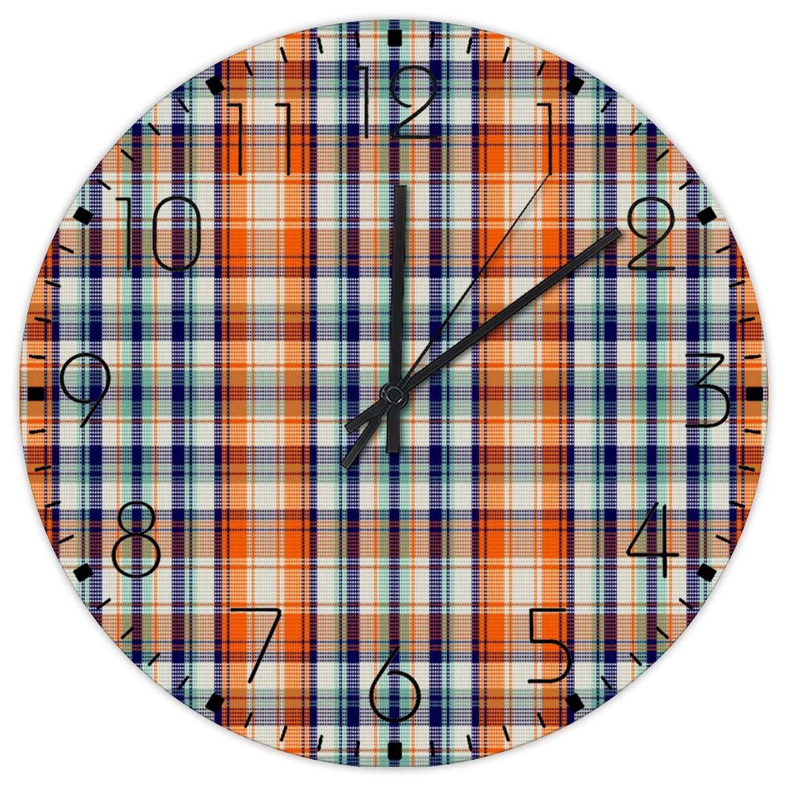 Horloge murale ronde en bois de 38 cm au motif de carreaux