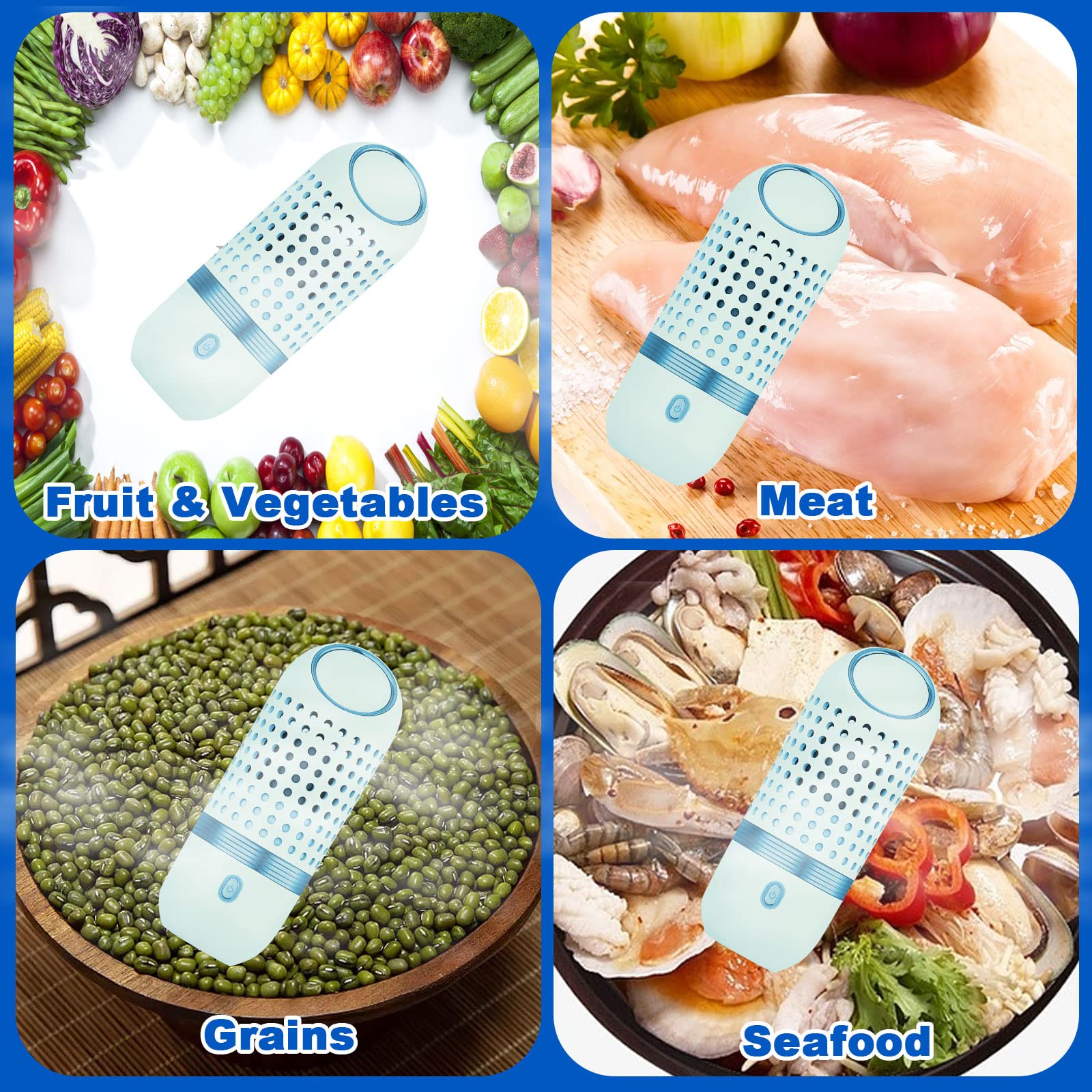 Fruit and Vegetable Cleaner Device, Portable Fruit Vegetable Washing Machine Easy to Use Kithchen Wireless Charging Gadgets Fruit Purifier for Cleaning Fruits, Vegetables, Meat and Tableware (Blue)