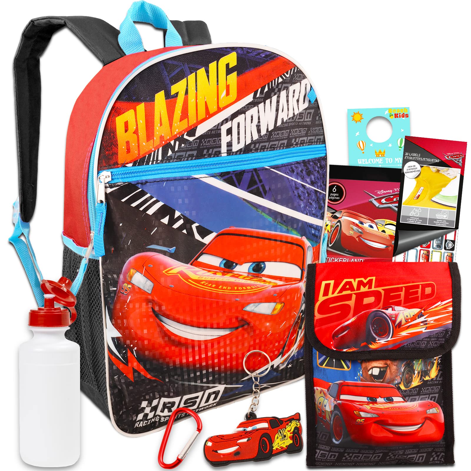 Fast ForwardFast Forward Disney Cars Backpack and Lunchbox Set - Disney Cars Backpack, Cars Lunch Bag, Cars Stickers, More | Cars Backpack for Kids 3-5 Bundle