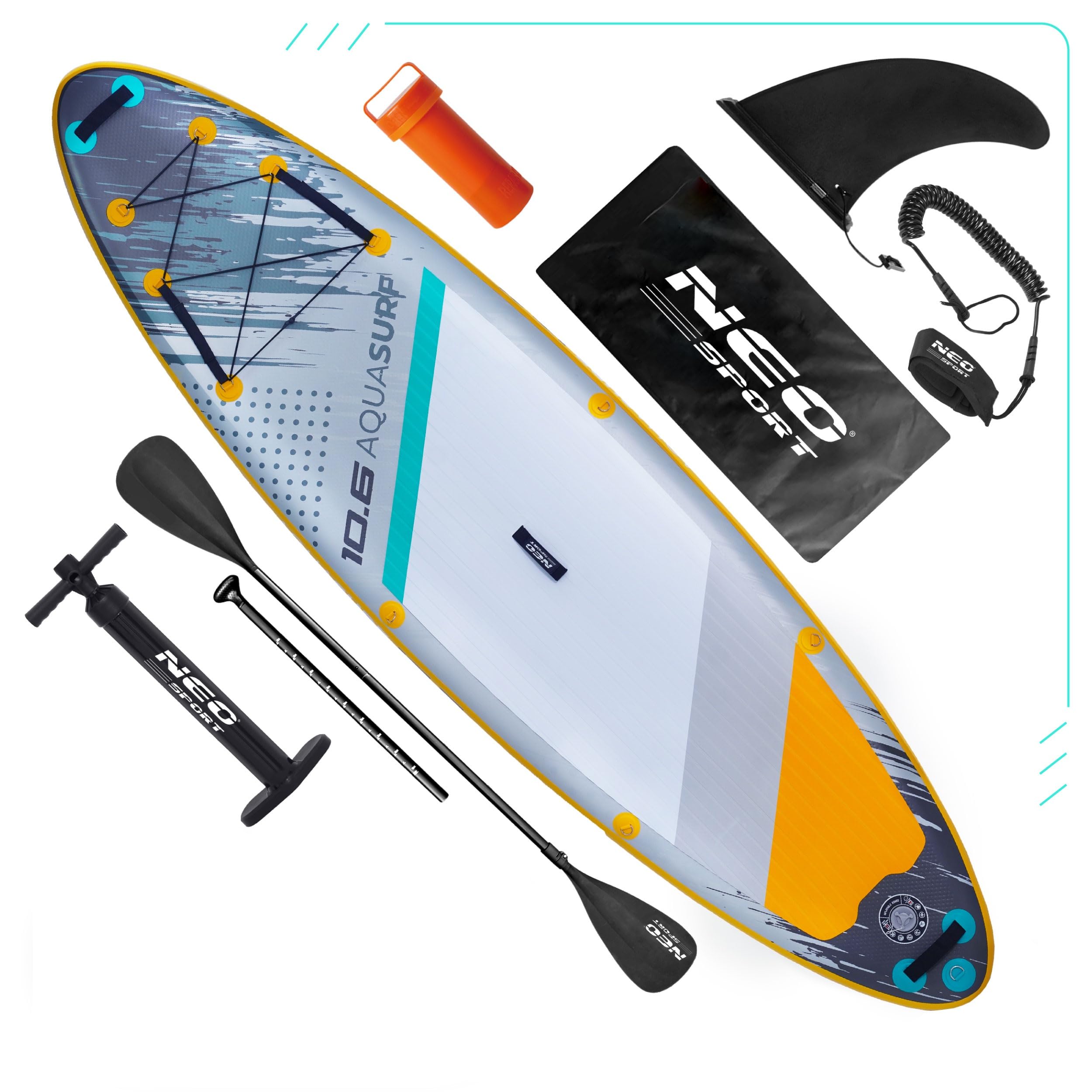 Neo-Sport Tavola da SUP Gonfiabile - 320 cm - Set di accessori - Zaino con pompa a mano Pagaia Leash - Aquasurf 10,6