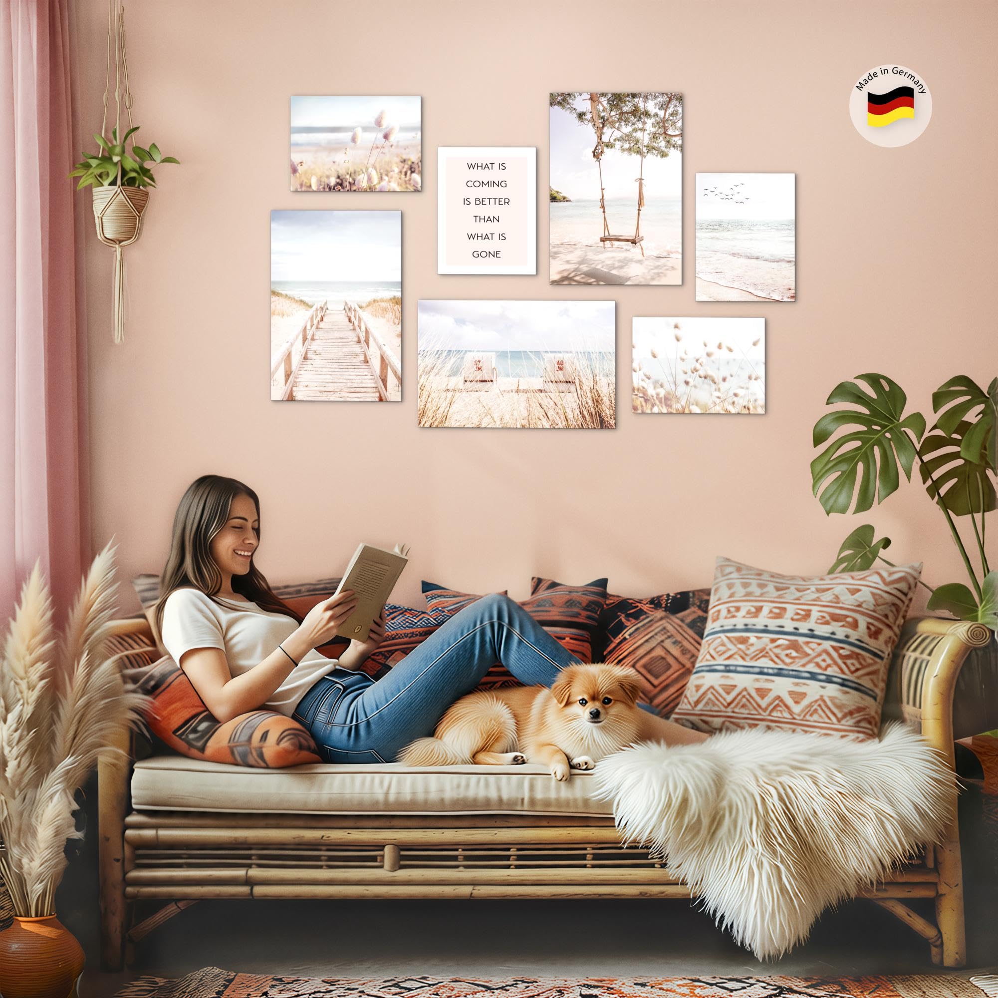 Novart PRÊT À ÊTRE ACCROCHÉ - Tableaux Decoration Set Plage Mer Boho beige - Salon Chambre Couloir XXL Collage - N038172a
