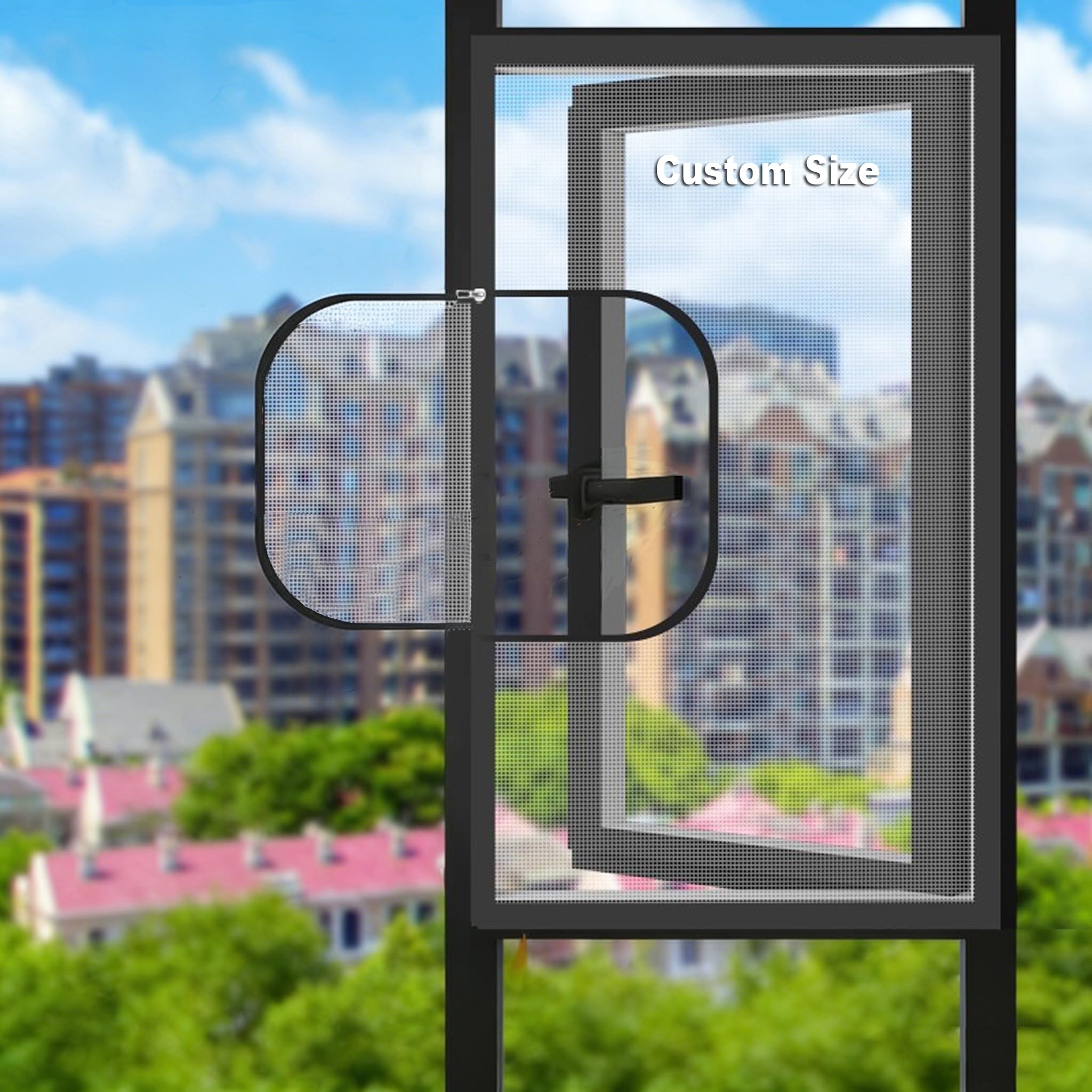 Self-Adhesive Fly Screens for Windows, Custom Size Window Screen, Tear-Resistant Fiberglass Netting with Zipper, Cat Proof Window Net, Easy Installation