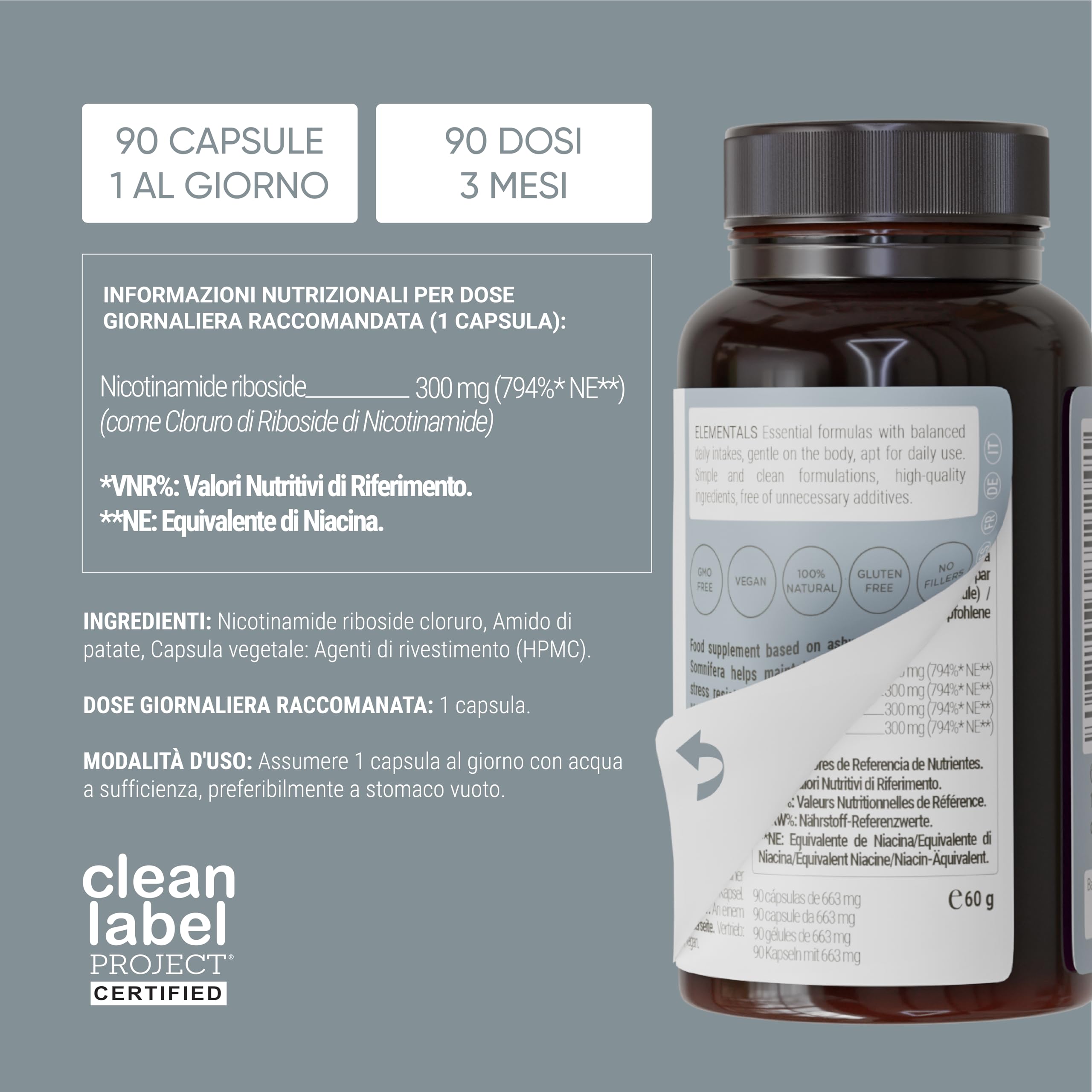 Nullure Nicotinamide Riboside (NR) puro 300mg | Senza stearato di magnesio e senza additivi | Precursore NAD+ | Testato in laboratorio tedesco | Antifatica · Anti-Età | Alternativa NMN | 90 capsule