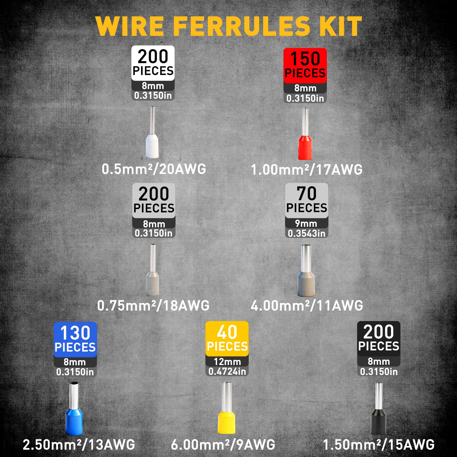 Kit de herramientas de crimpado y pelado de virola de 1188 piezas, AWG 23-7 (0,25-10 mm²), crimpadora de virola automática, pelacables con casquillos de alambre, terminales de cable eléctrico y cinta