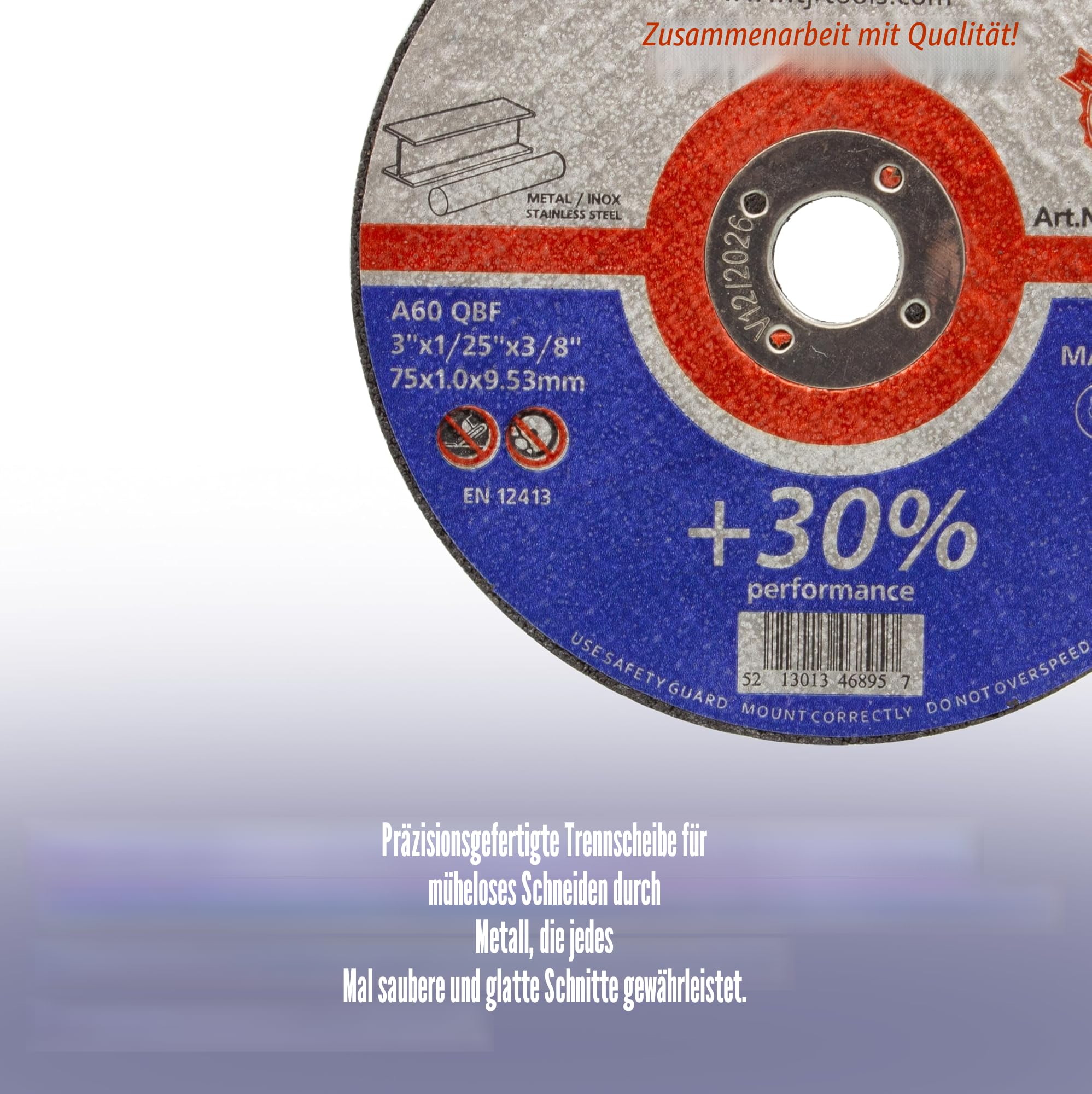 TJR© Stabschleifer-Trennscheiben- und Dorn-Kit – Inklusive 1 Stück Stiele 6 mm für Scheiben mit 3/4" (9,53 mm) Bohrung und 25 Stück 75 mm x 1 mm Dünne Scheiben, A60 QBF, 9,53 mm AH