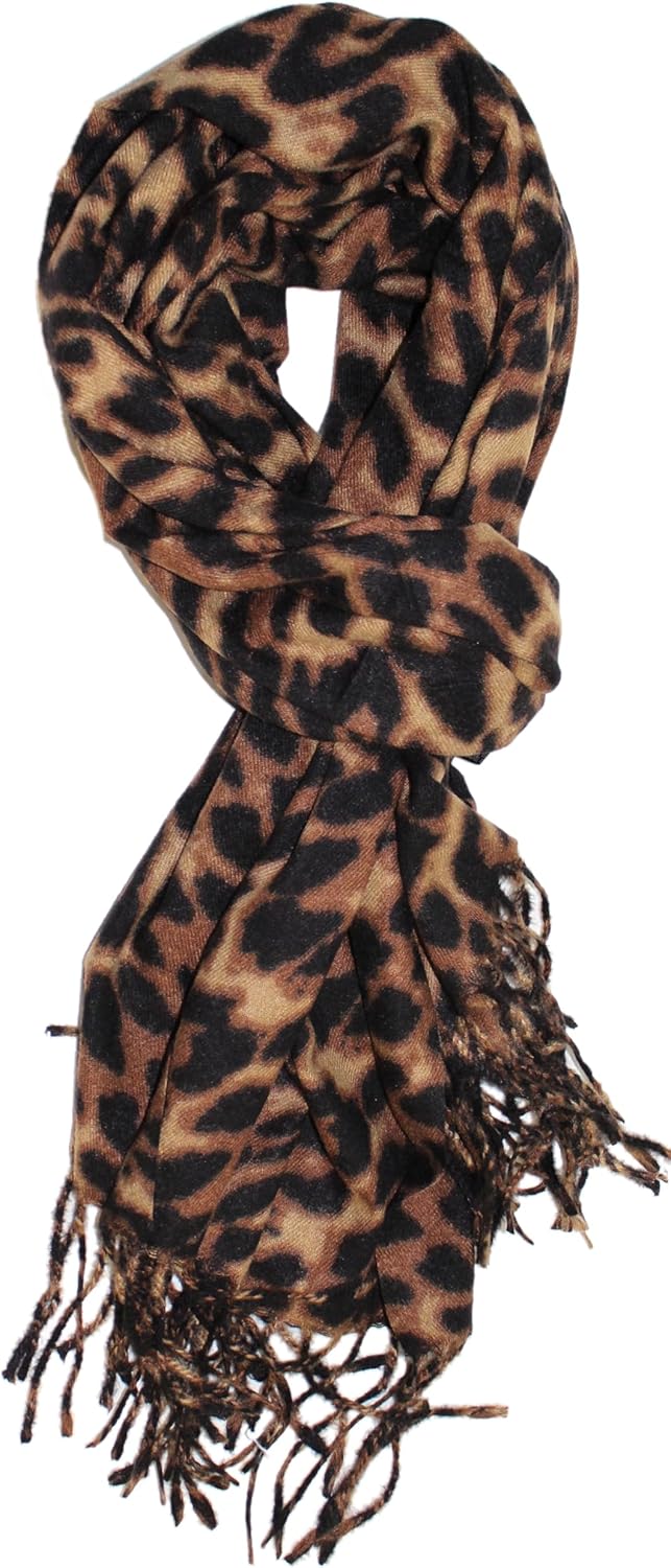 Ted & Jack – Cashmere Feel Camouflage or Leopard Print Fall/Winter Scarf in Soft Brown Fleece