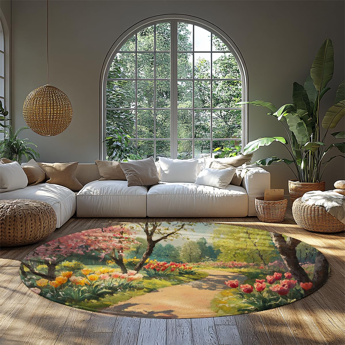 Tapis rond lavable pour petit espace et sol glissant couleur vert
