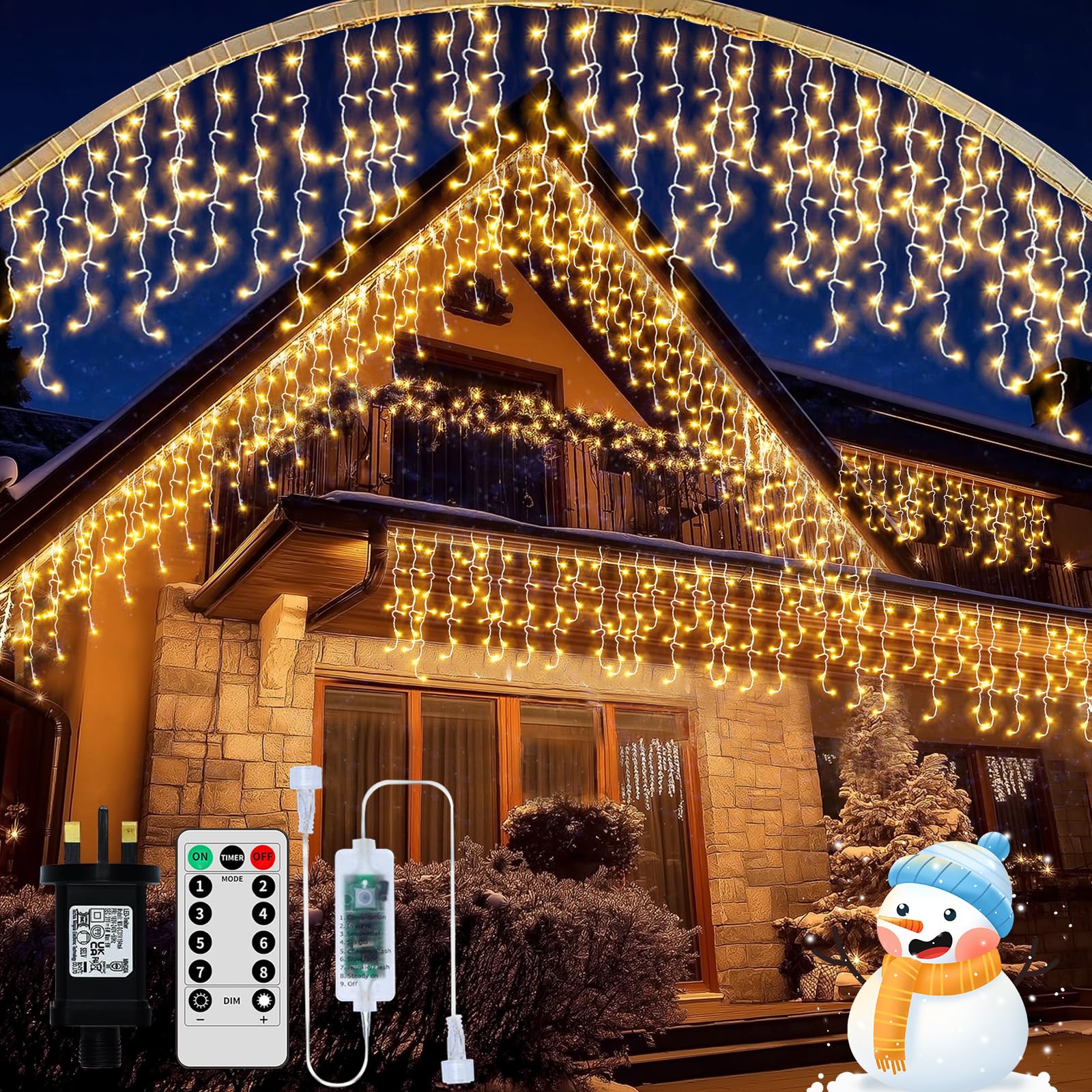 Outdoor Christmas Icicle Lights Mains Powered, 18M+5M/75.5ft 600 LED Waterproof Icicle Fairy Lights with 8 Modes Remote Control and Dimmable, Plug in String Lights for Patio Party Indoor Decor