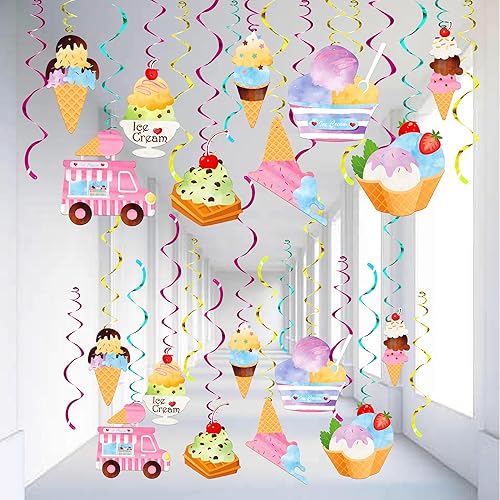 Katchon, 30 decoraciones de fiesta de remolinos colgantes de helados, sin bricolaje, decoración colgante de helado, decoraciones de fiesta de
