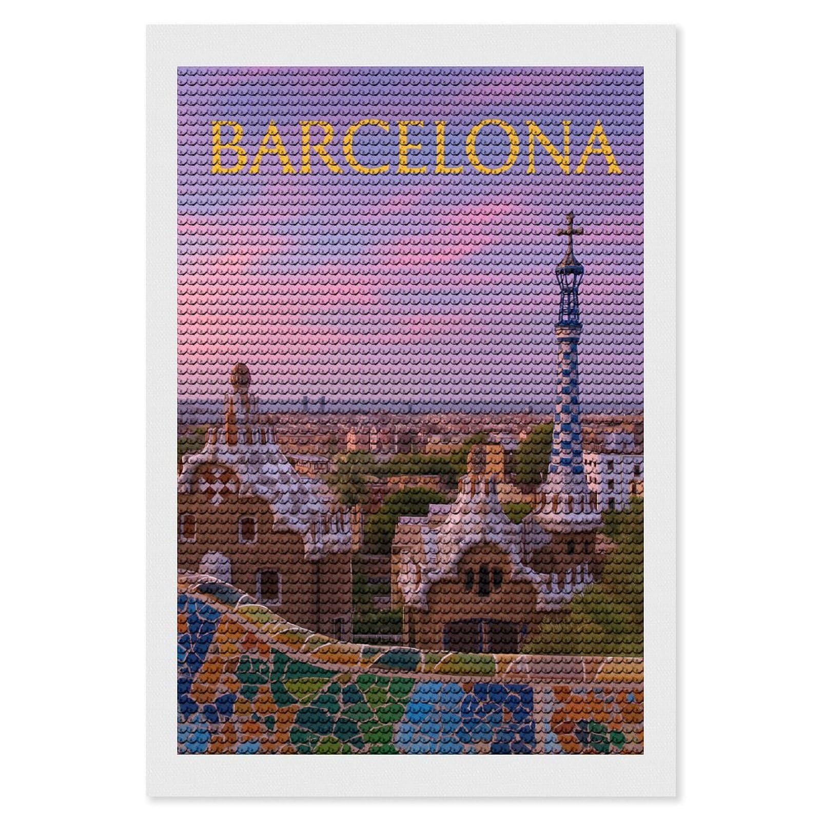 Junmoney Barcelona Park Güell at Sunset Diamond Painting Kit 8"x12", Easy Handmade Project, Easy to Enjoy, Aesthetic Room Decor, Christmas Gift
