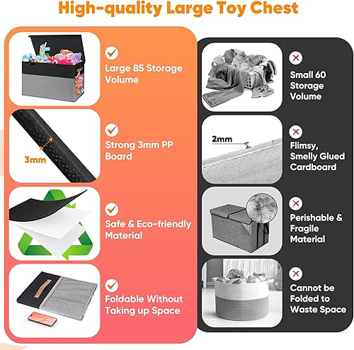 Miniatura 5 de Caja de juguetes grande, caja de almacenamiento plegable y resistente con tapas, organizador de almacenamiento de baúl de juguetes para niños, cajas