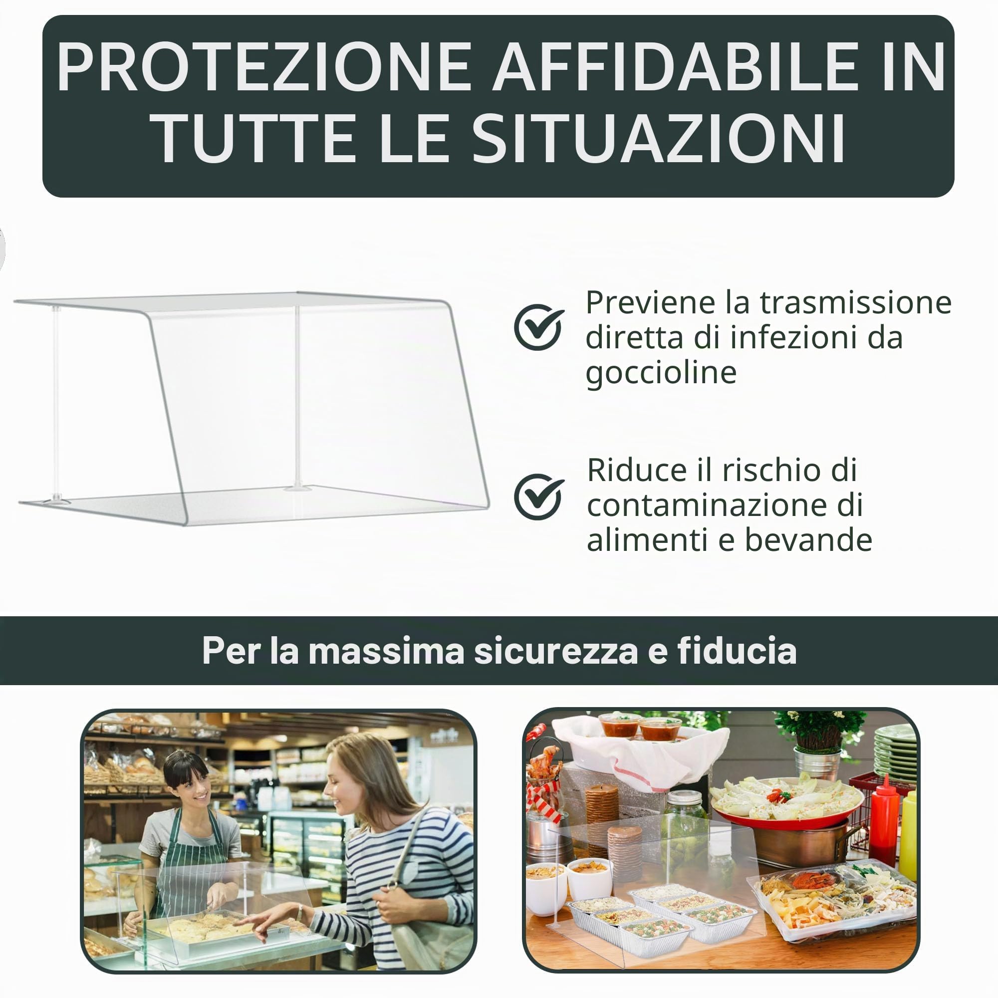 A+H Kunstoffe, protezione da sputi e tosse, tipo: 1, lunghezza: 50 cm, per la ristorazione, in PETG, per banconi delle vendite e vetrine di dolci, in vetro trasparente, Stärke 4mm