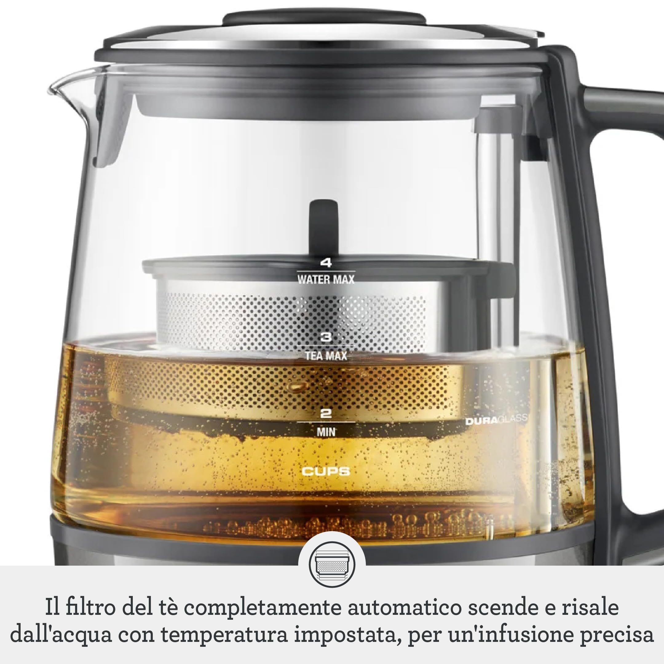 Sage The Tea Maker, Teiera per tutti i tipi di tè, Smoked Hickory | Cestello Automatizzato, 5 Impostazioni per Tipo di Tè, Mantieni in Caldo 60 Min; 4 Tazze e Forza di Infusione Regolabile