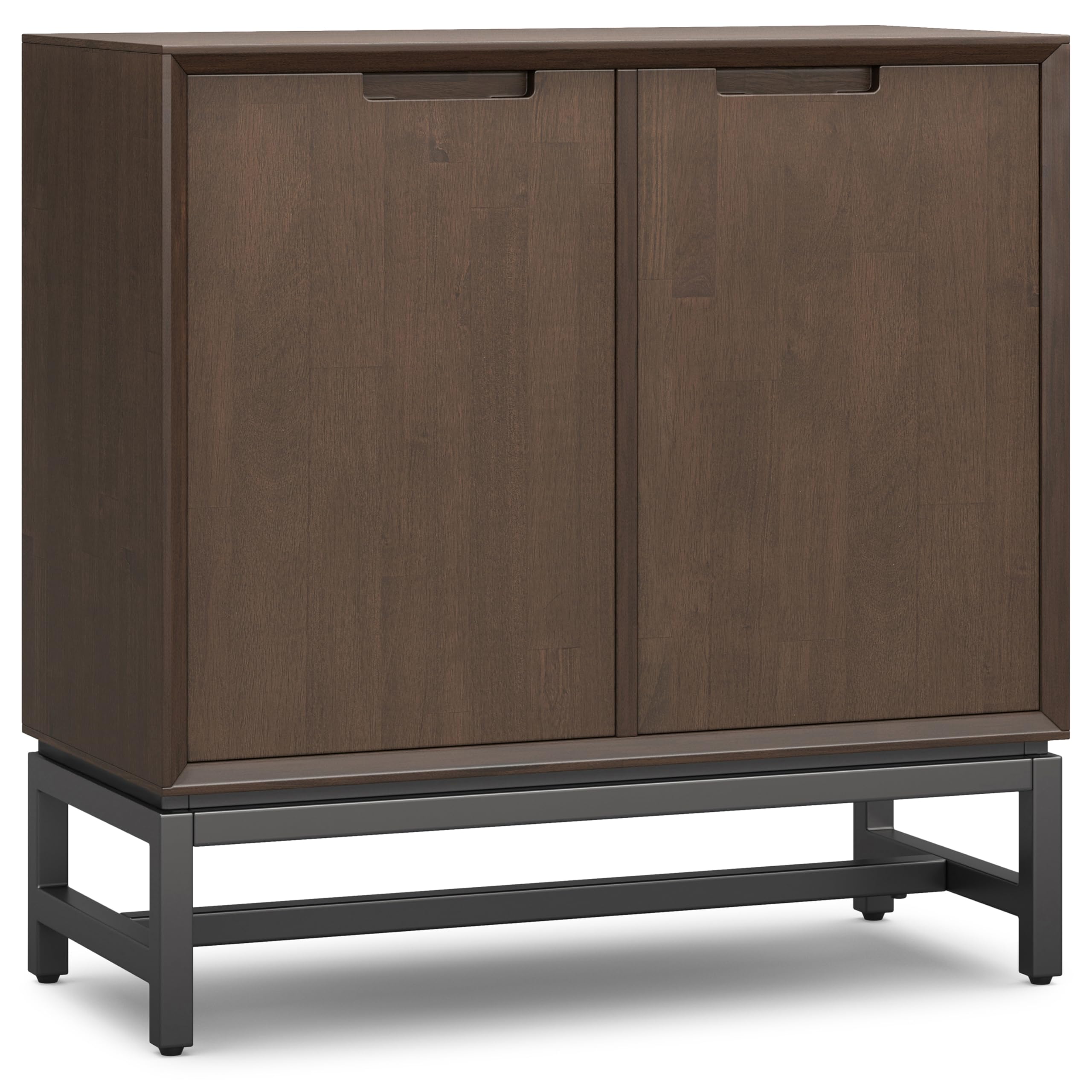SIMPLIHOME Banting Storage Cabinet - 32 inch Wide Solid Wood Low Cabinet in Walnut Brown, Modern Industrial Sideboard for Living Room, Entryway, or