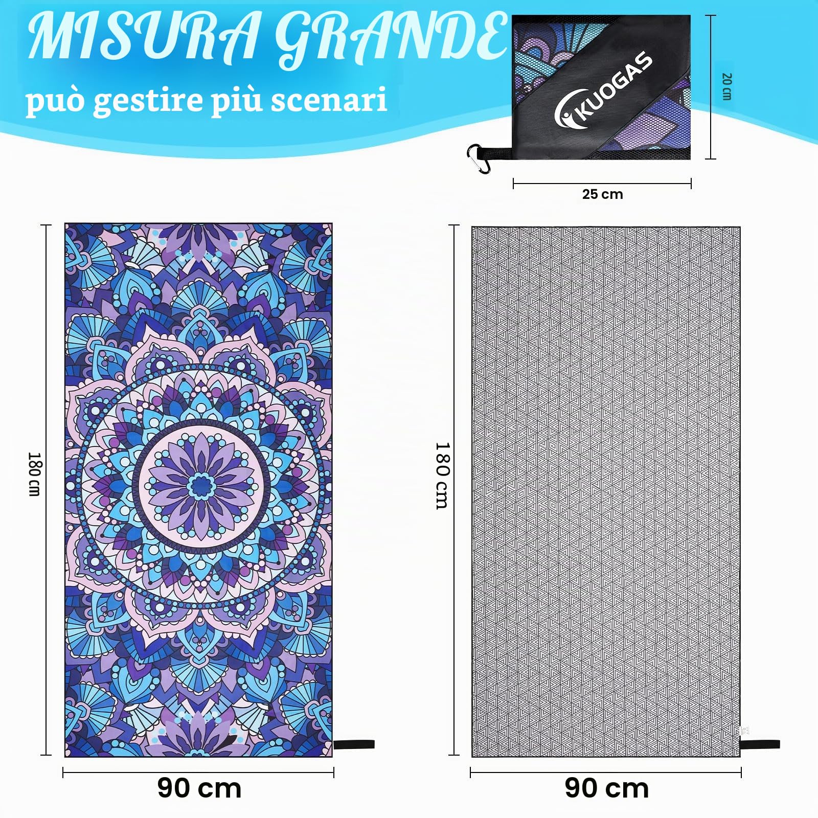 KUOGAS Telo Mare xxl set da 2-90 X 180 cm, Telo Mare Grande in Microfibra ad Asciugatura Rapida, Telo da Bagno Senza Sabbia, Coperta da Spiaggia da Donna (Tartaruga + mandala)