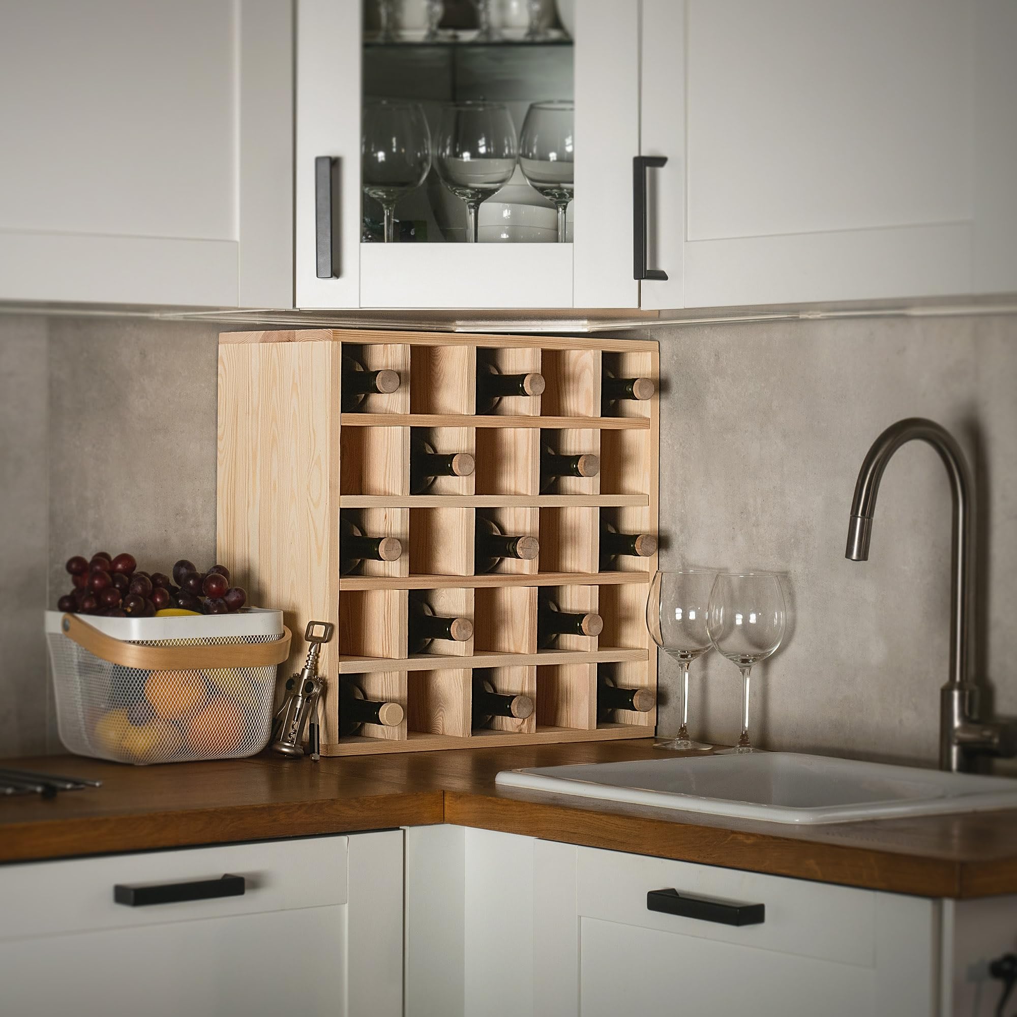 KADAX Weinregal aus Holz, 52 x 25.5 x 52 cm, Großes Flaschenregal für viele Weinflaschen, rustikaler Weinständer, platzsparendes Regal für Flaschen, Stabiler Weinschrank, Made in EU