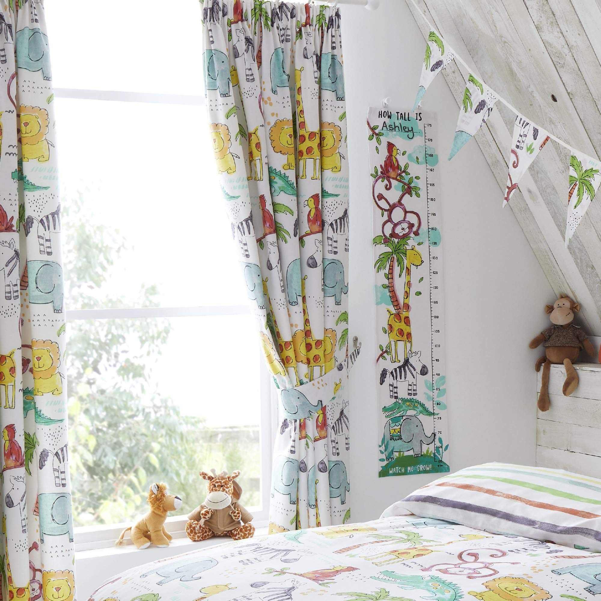 Happy Linen Company Kids Boys Girls Jungle Safari Animals Lion King Teal 66" x 72" Pencil Pleat Curtain Set