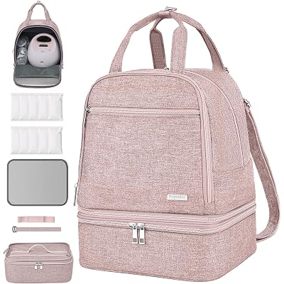 Derbiedersinn Breast Pump Bag, Compatible with Spectra Pumps, Insulated Carrying Case with Cooler for Milk Storage, Travel, Work, Daycare，Pink