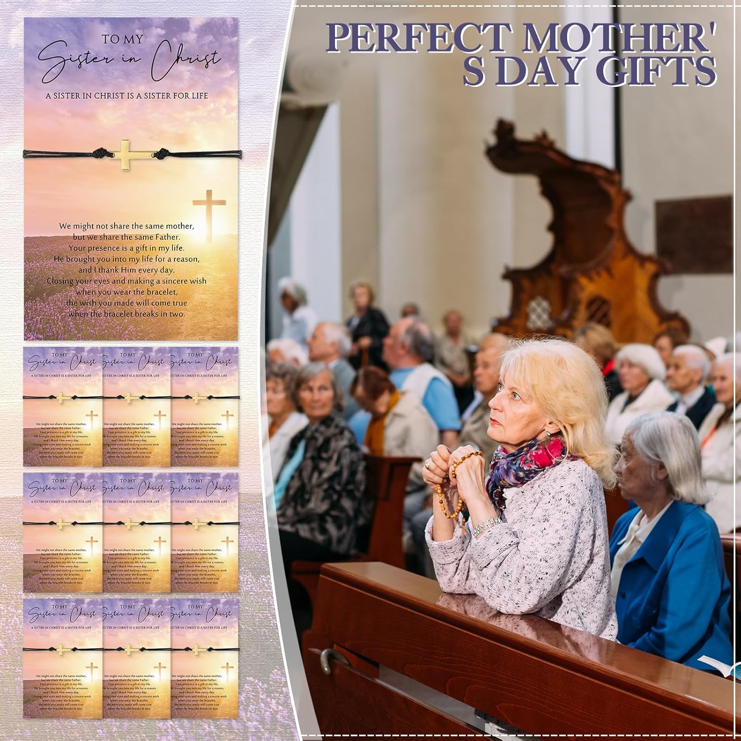 Landical Christian Sisters in Christ Gifts Bulk for Women Adjustable Religious Cross Bracelets Bible Cards Faith Jewelry - Image 5