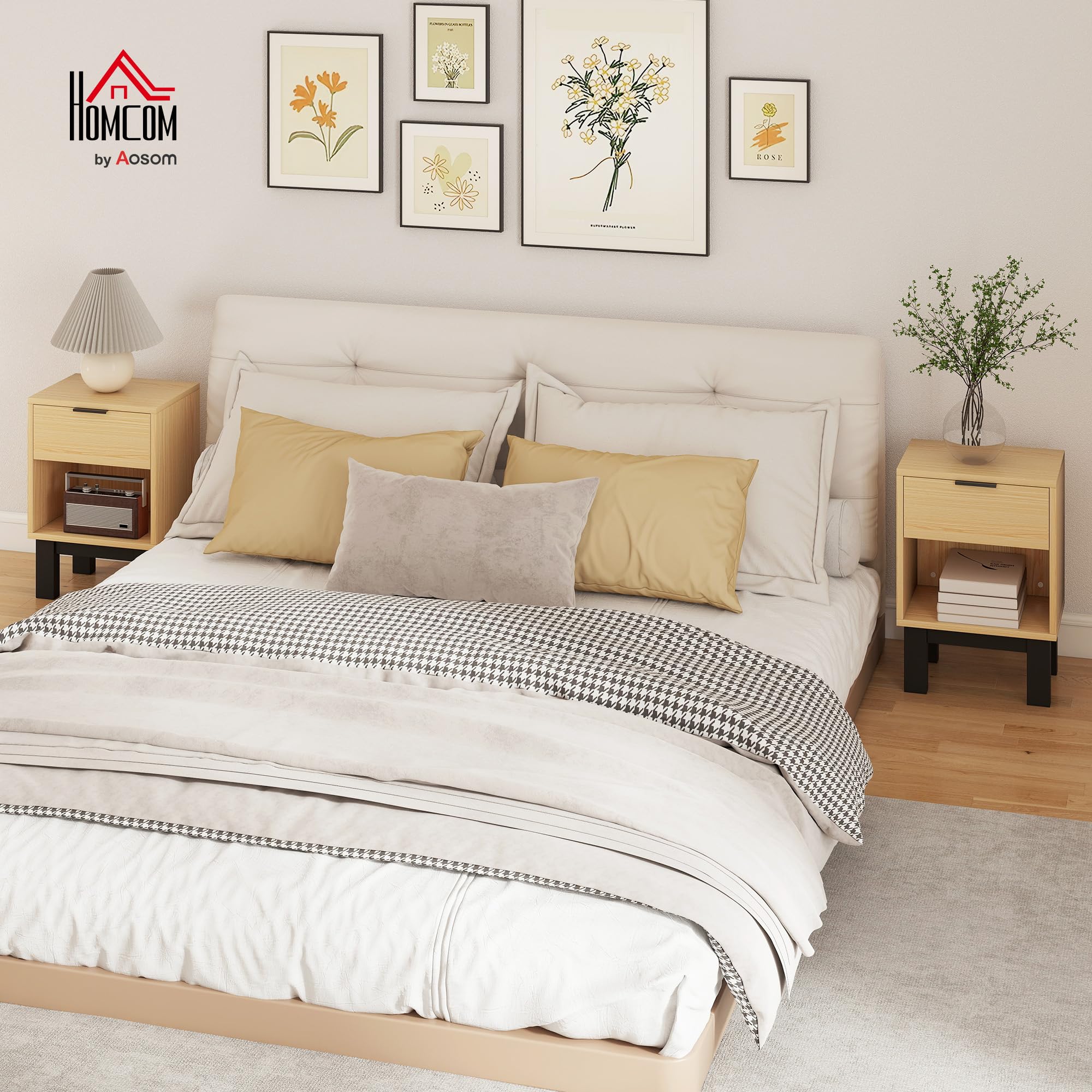 HOMCOM Juego de 2 Mesitas de Noche Estrechas, Pack 2, 35x26x50 cm Roble