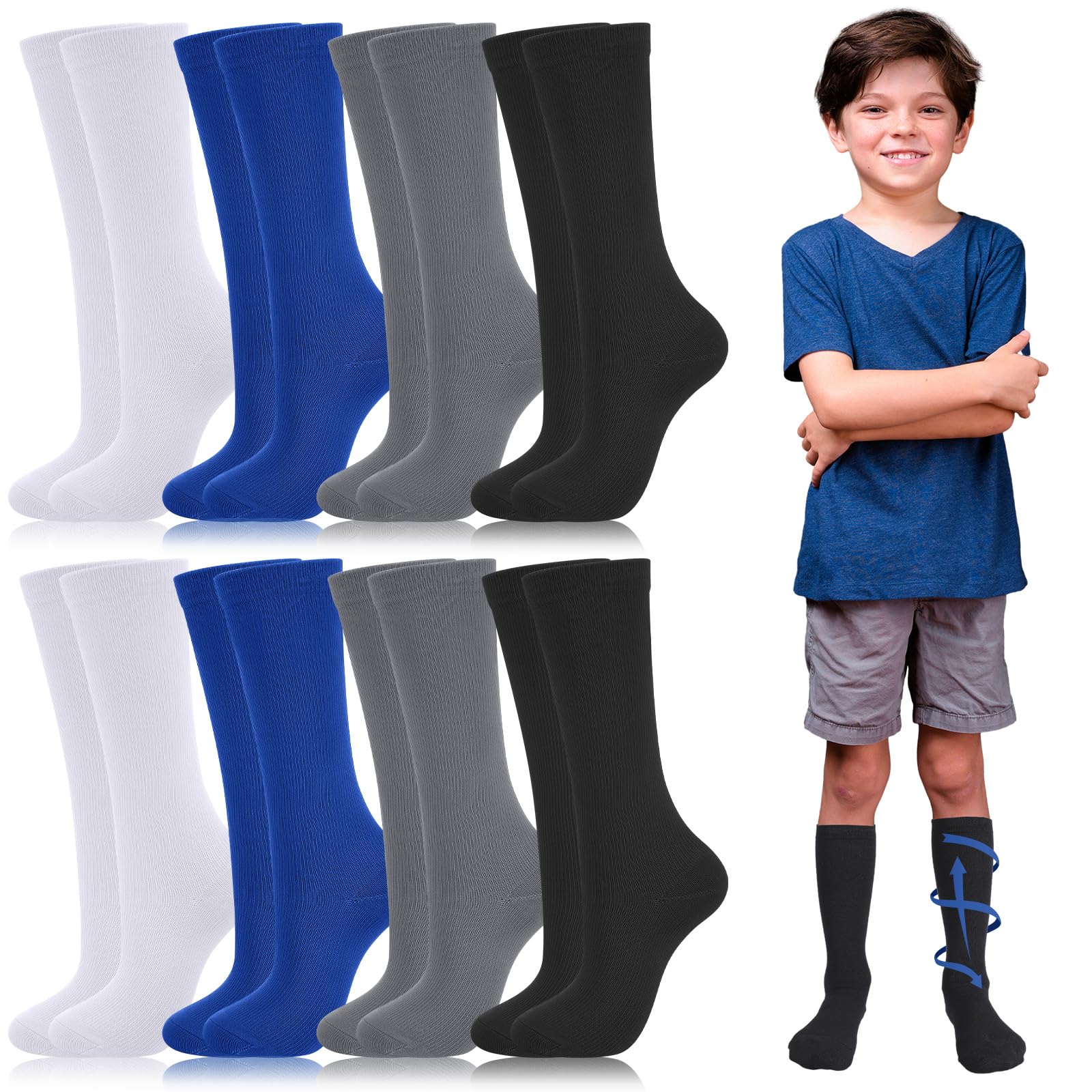 Shinymoon 8 Pairs Kids Compression Socks 15-20 Mmhg for Boys Girls