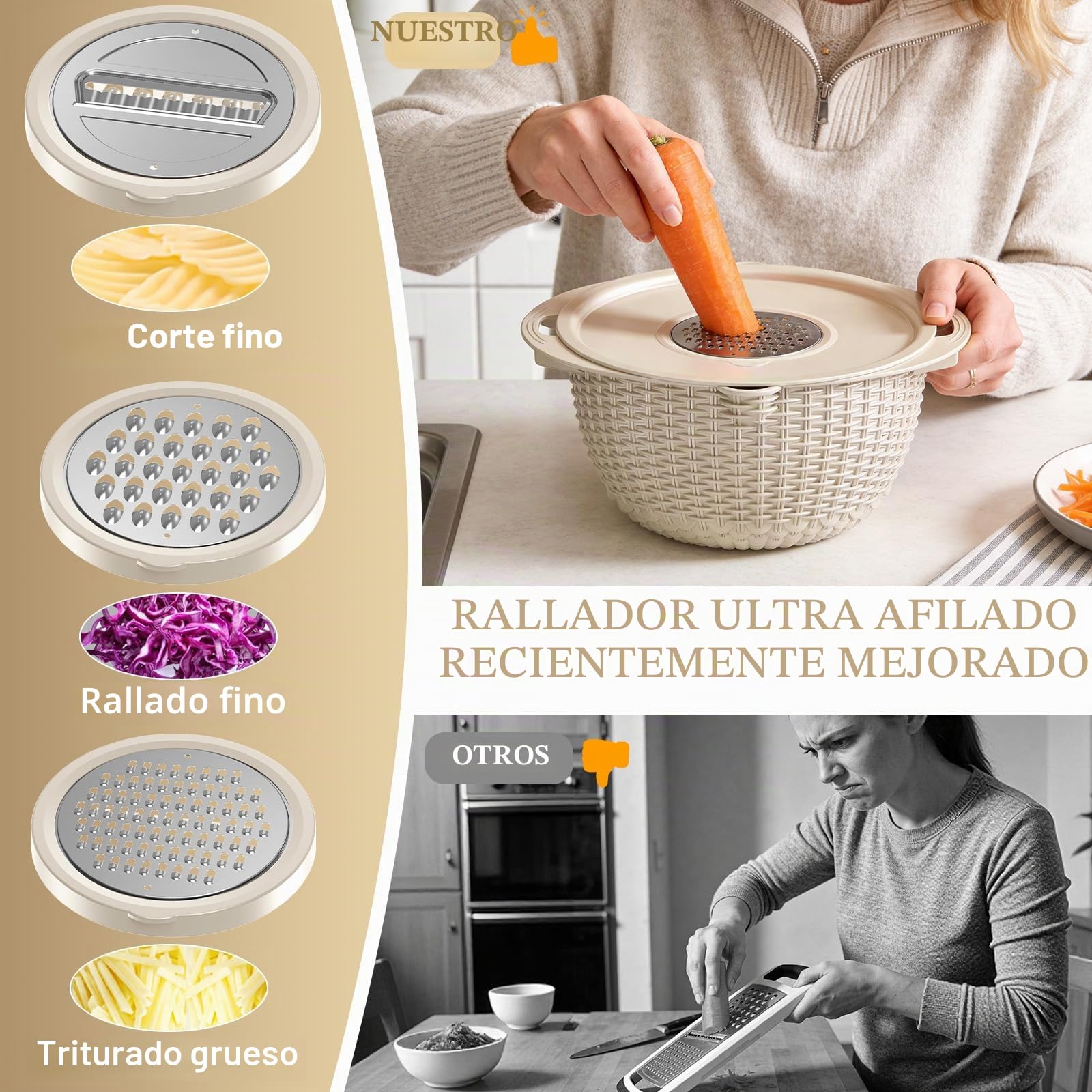 Juego de coladores 4-1 con cuencos, coladores giratorios para cocina, coladores y coladores de alimentos, regalos divertidos para mujeres, limpiador de frutas, lavado vegetal, artículos esenciales de