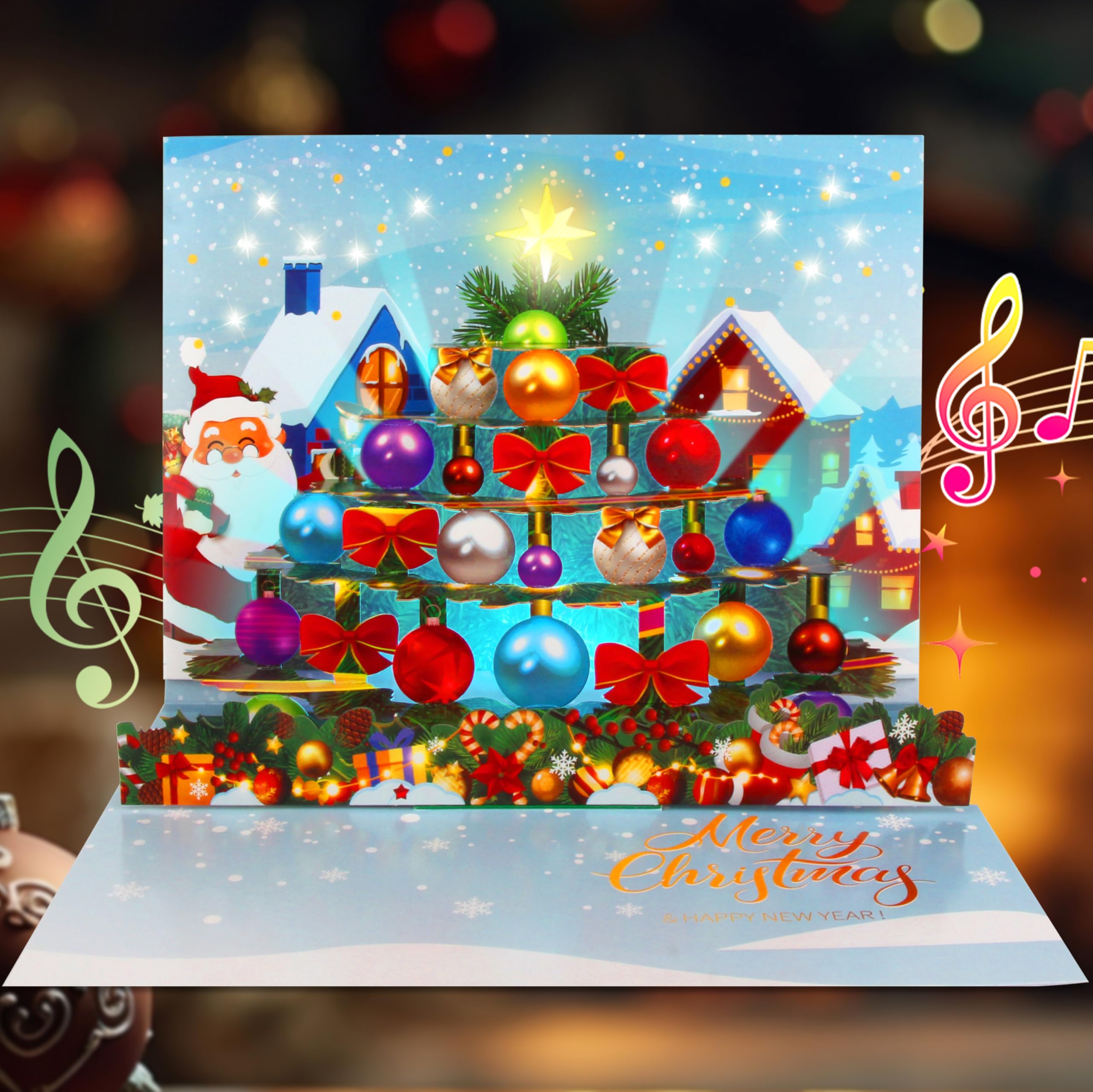 Musikalische 3D Weihnachtskarte Mit Lichtern - Pop-Up Weihnachtsbaum Singt