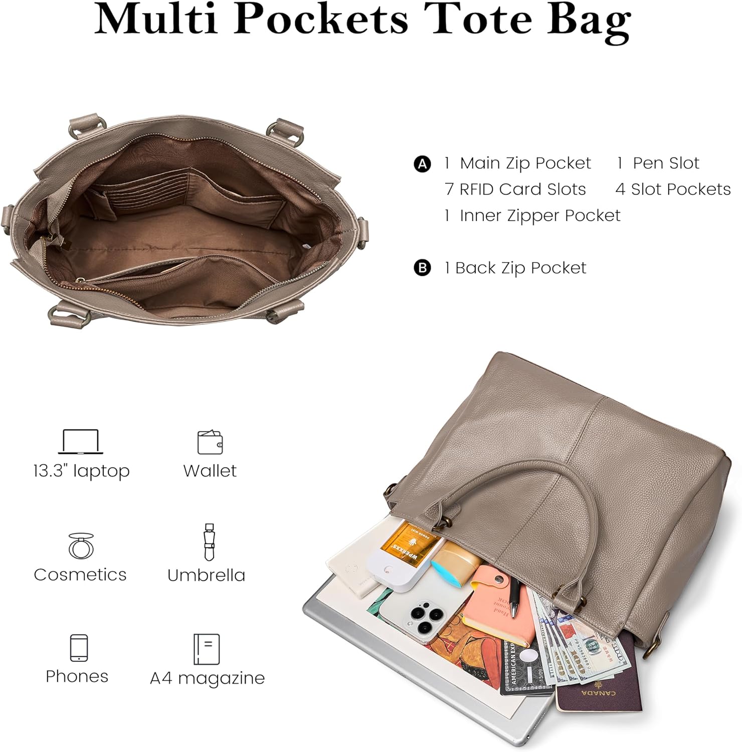 befen Soft Genuine Leather Purses for Women Medium Tote Bag Handbags Crossbody Bags with Top Handles Shoulder Satchel Purse - Image 3