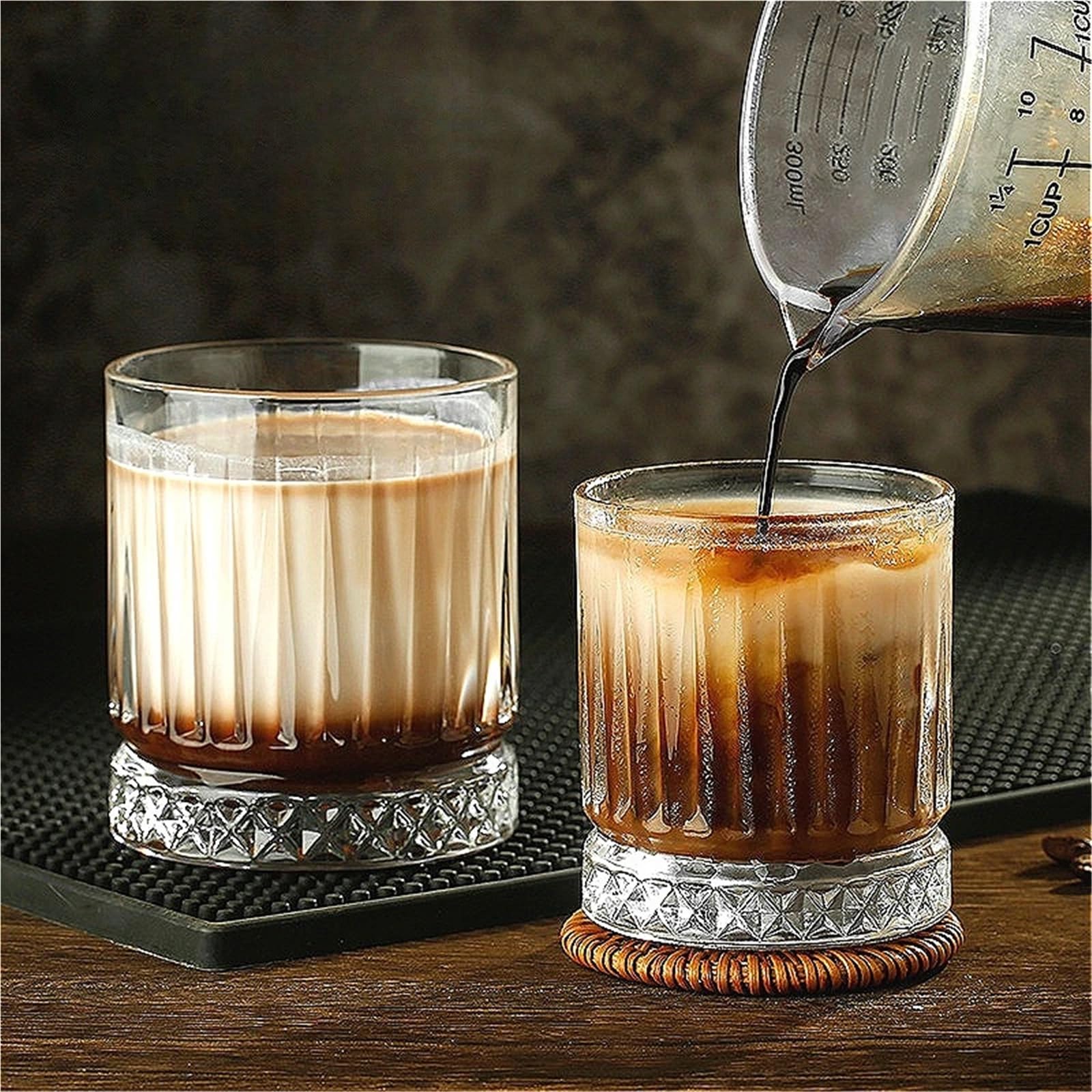 Vasos De Cristal Agua Juego de 2 uds de copas de cristal de fondo grueso, copa de cóctel de 230ml/370ml, copa transparente de vino a rayas(230ml)