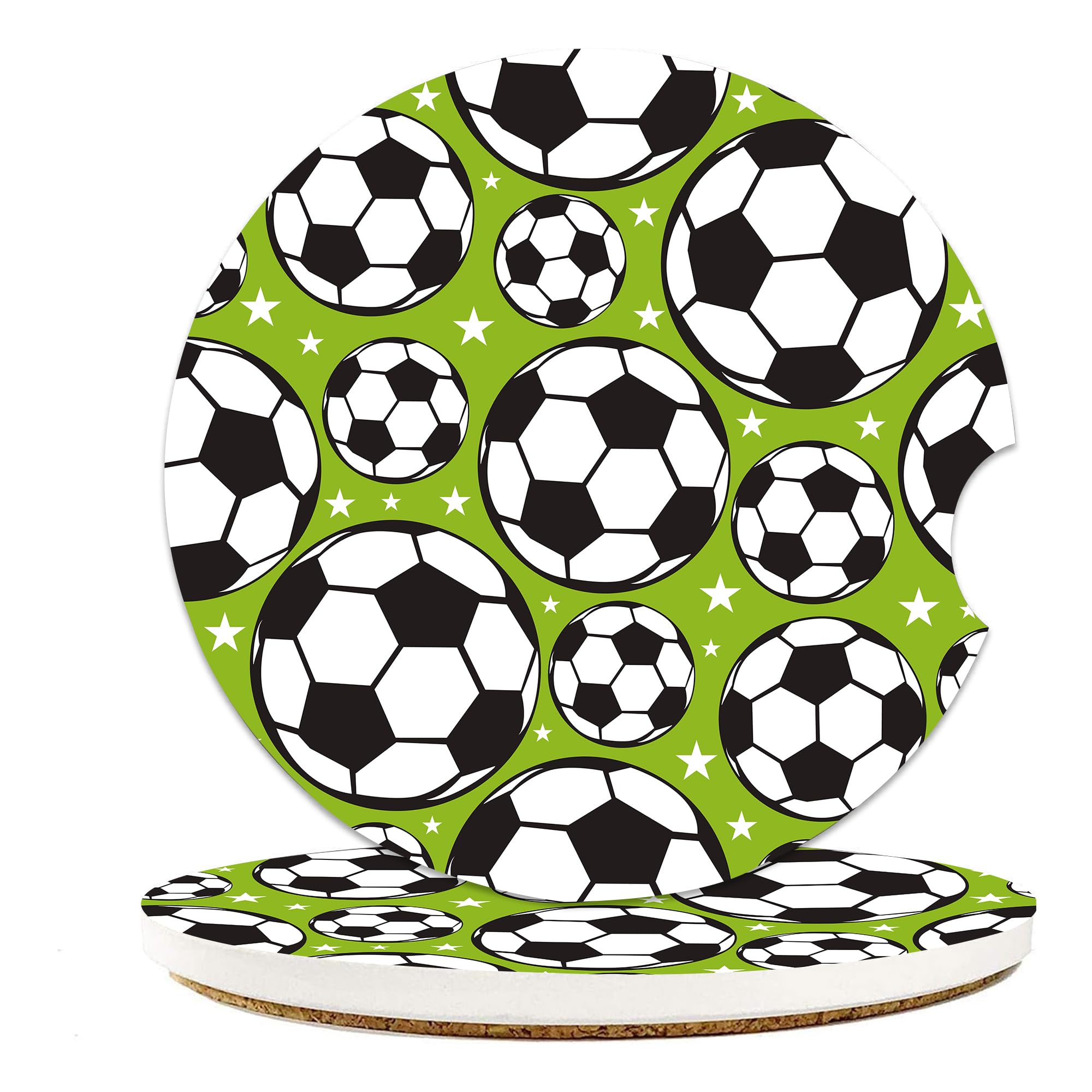 Football Sport Car Coasters for Cup Holders, Car Accessories, 2 Pack Absorbent Ceramic Car Cup Holder Coasters for Drinks, for Women Men, Universal Non-Slip with Finger Notch