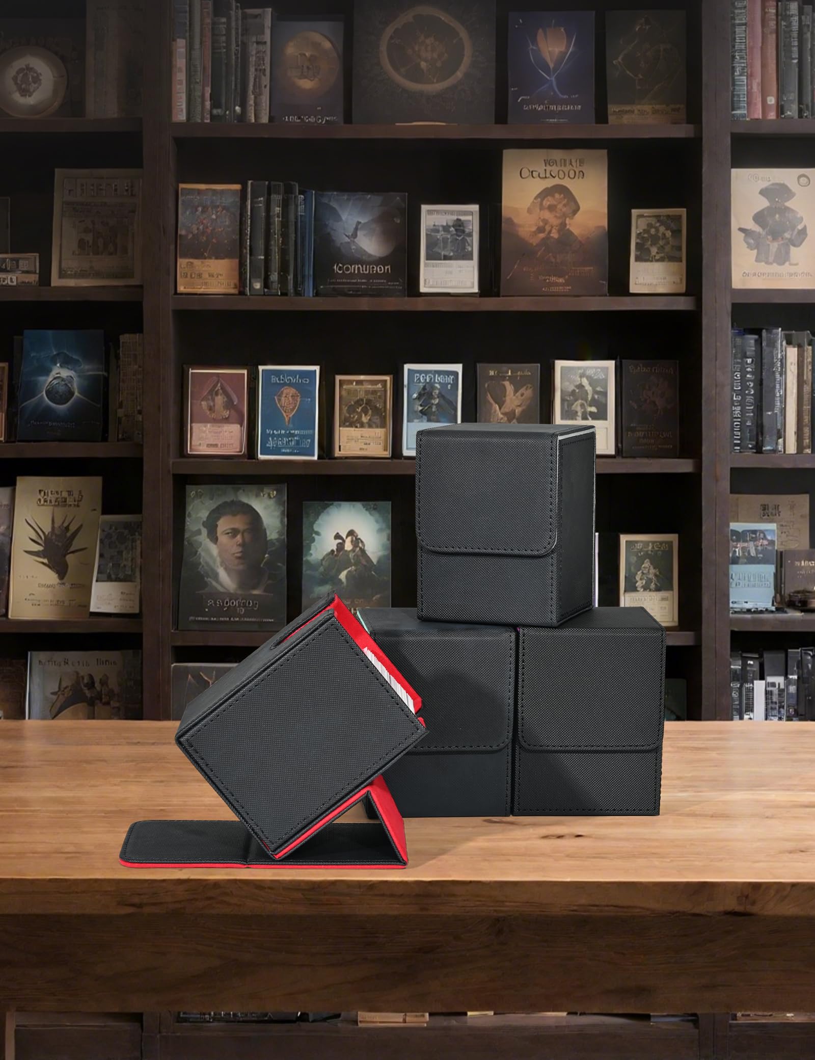 Card Deck Box for MTG, Card Deck Box for MTG, Trading Card Storage Box Holds 100 Single-Sleeved Cards Suitable for TCG/CCG/PTCG/EDH/Magic/Sport Cards(Black&Red)