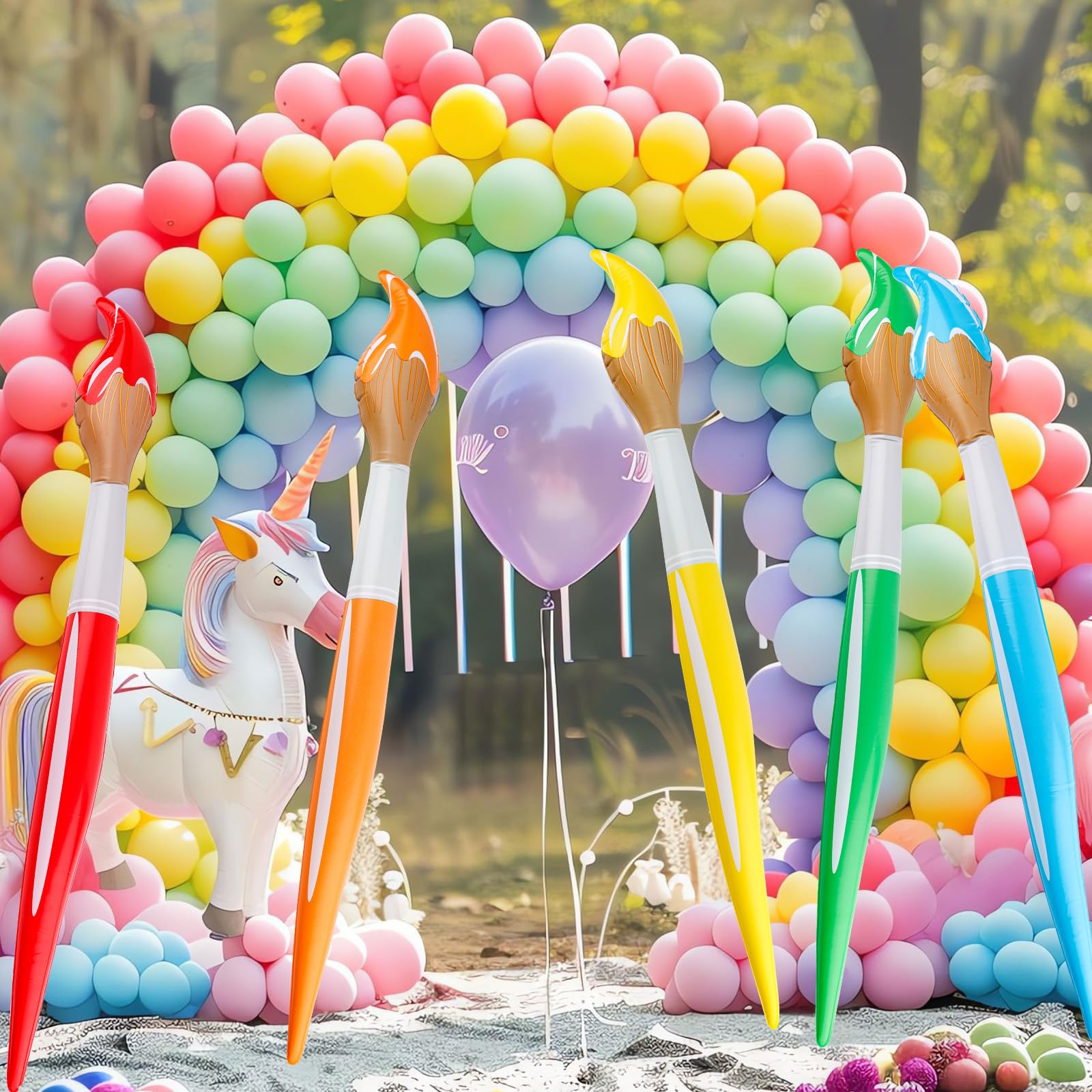BOXOB 5szt Gigantycznych Nadmuchiwanych Pędzli Malowania, 105cm Nadmuchiwane Kolorowe Pędzle Zestaw Pędzli Malowania Balony Powrót Szkoły Klasa Urodziny Sztuka Malowanie Dekoracja Imprezy(5 Kolorów)