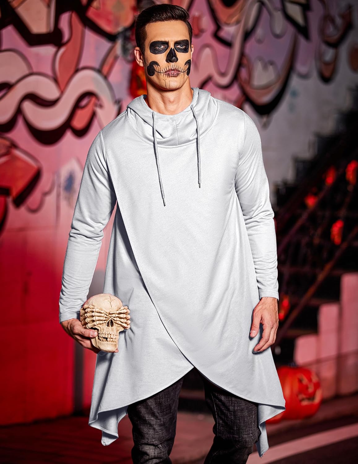 COOFANDY Men's Hooded Poncho Cape Cloak Casual Asymmetric Hem Hoodie Sweatshirts