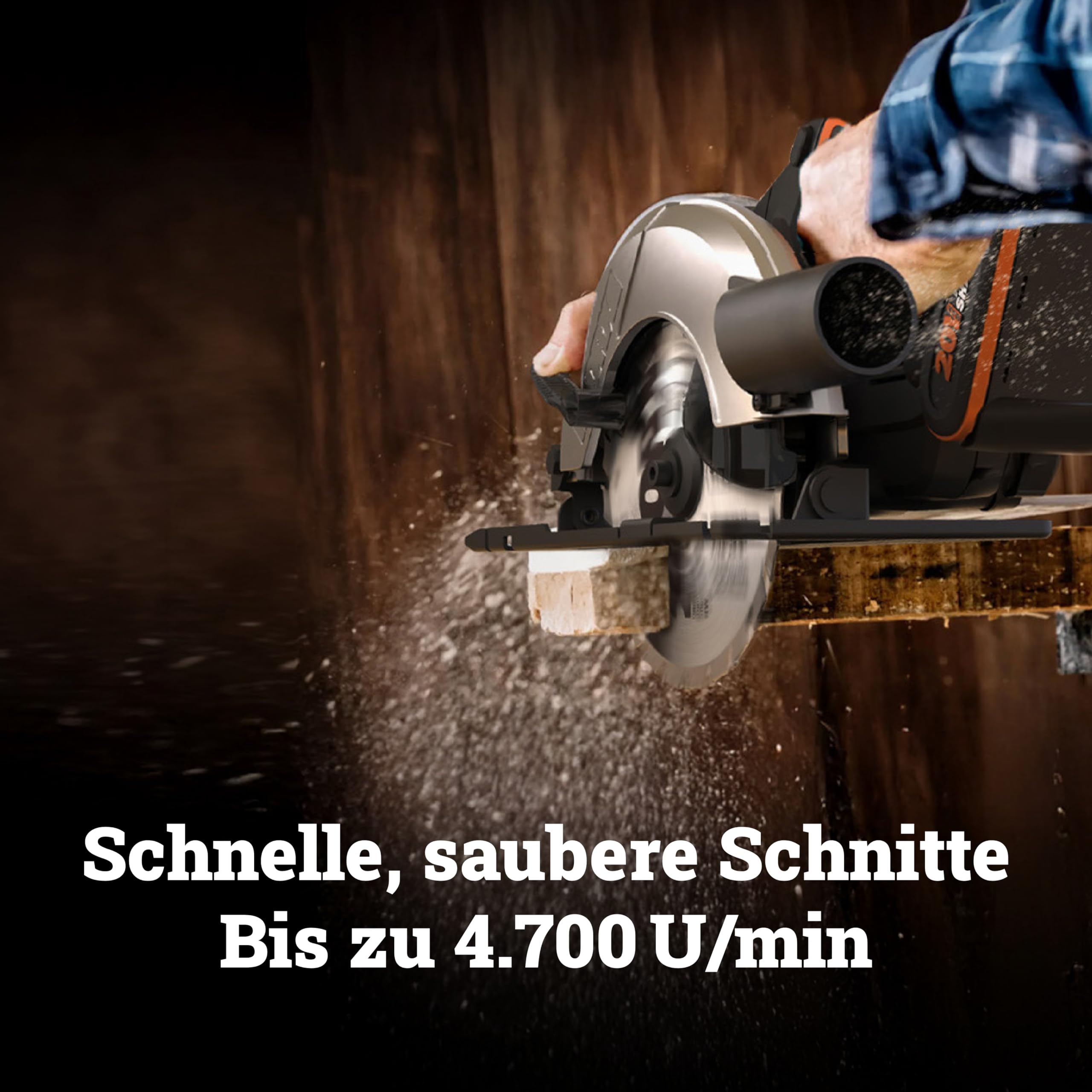 WORX WX526.9 Akku-Kreissäge 20V – 165mm Sägeblatt – 0-50° Neigungswinkel werkzeuglose Einstellung – 55mm max. Schnitt (90°) – kompaktes Design – Absaug-Adapter – ohne Akku & Ladegerät