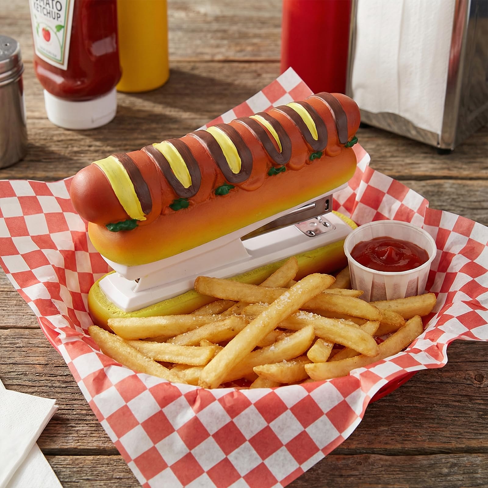 Cucitrice per hot dog, include 1000 graffette, divertente accessorio da scrivania, decorazione per casa e ufficio, ideale per le vacanze o per la calza della Befana, per insegnanti, studenti