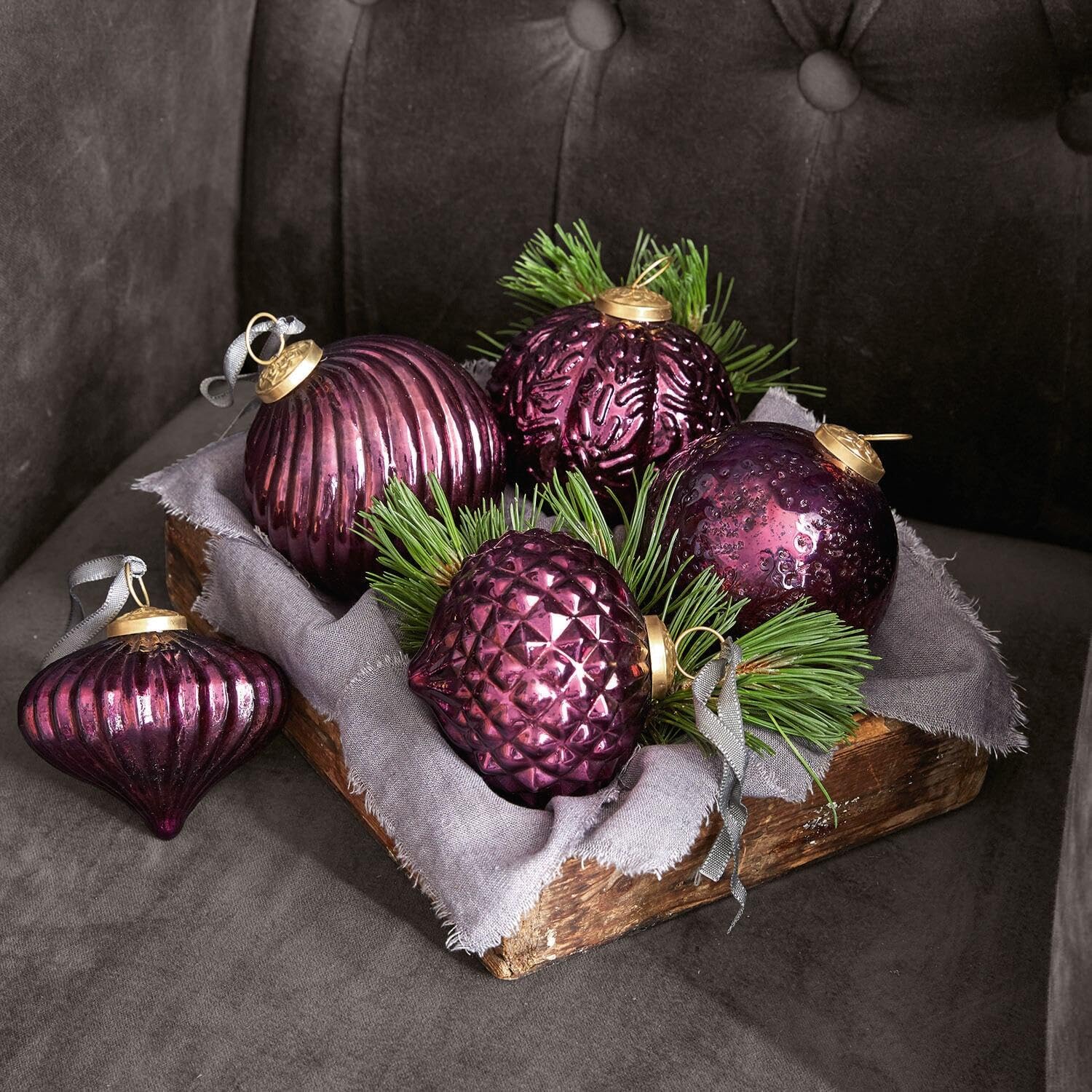 Loberon Weihnachtsschmuck 5er Set Sambre, antiklila