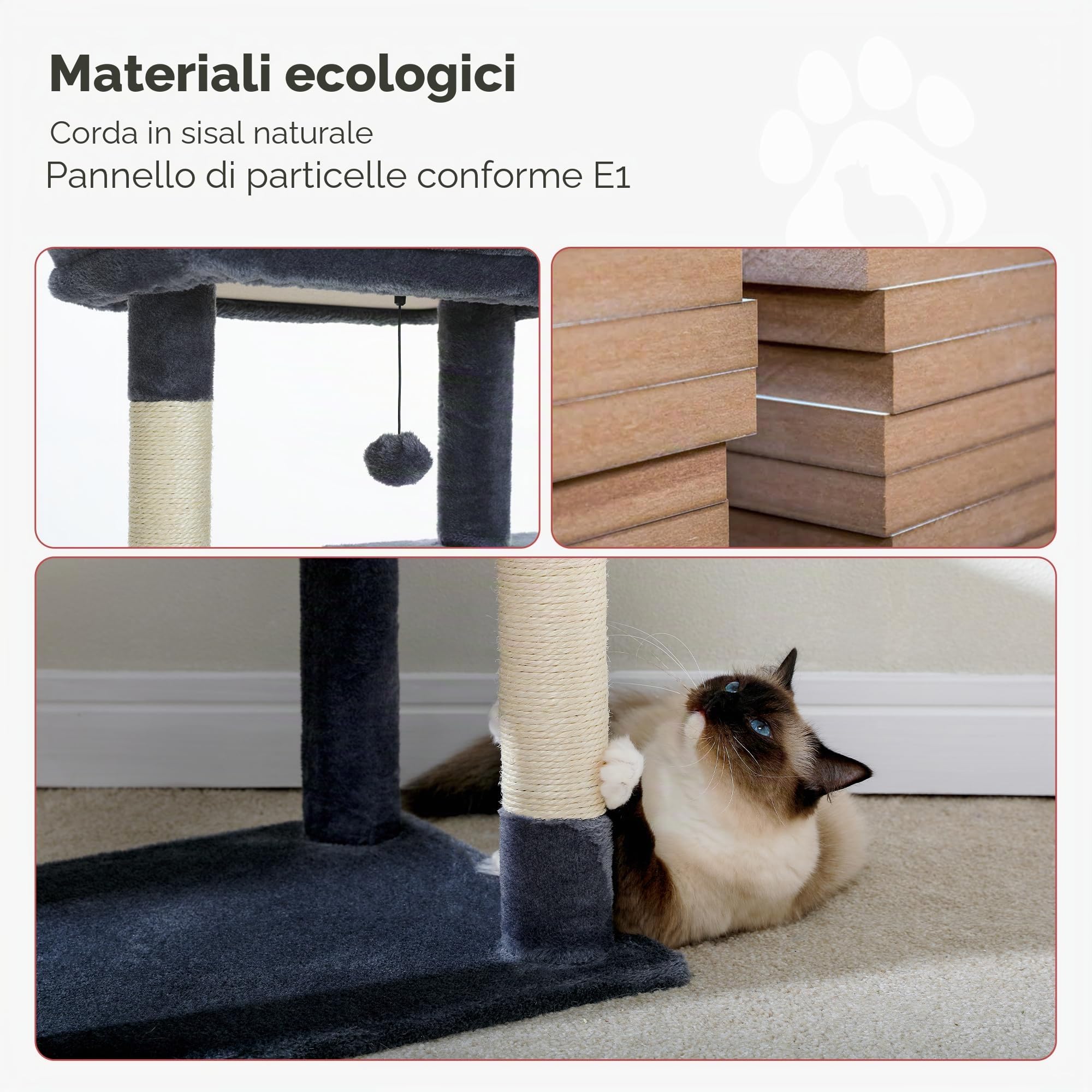 PAWZ Road Albero per Gatti Grande Con Amaca in Metallo Felpato - Torre da 143 cm Con Casa Condominiale a 2 Porte e 6 Ripiani