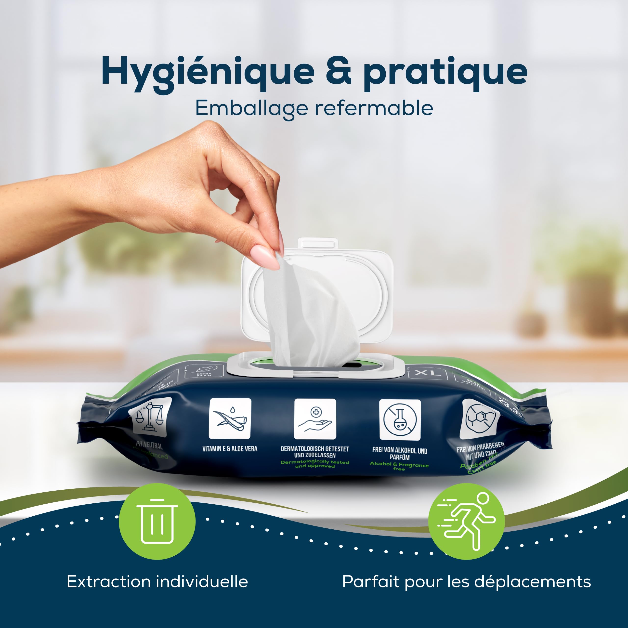 Sensalou Lingettes Humides XXL 23x33 cm – Extra Grandes et Épaisses, Sans Alcool, Idéales pour Corps, Mains et Surfaces, Usage Quotidien, Peaux Sensibles, Hygiène Pratique – 80 Pièces