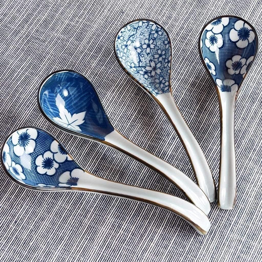 Spoon Set Tableware Spoon for Home Restaurant, Japanese Style Long Handle Spoon Household Ceramic Spoon Dinner Spoon (A A)