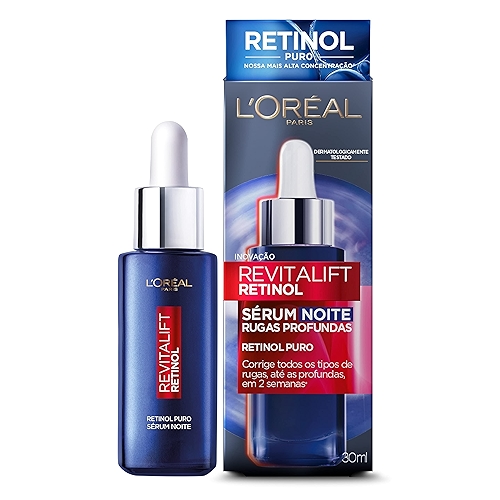 L'Oréal Paris Revitalift Sérum Facial Noturno com Retinol Puro, Corrige Rugas Profundas, U...