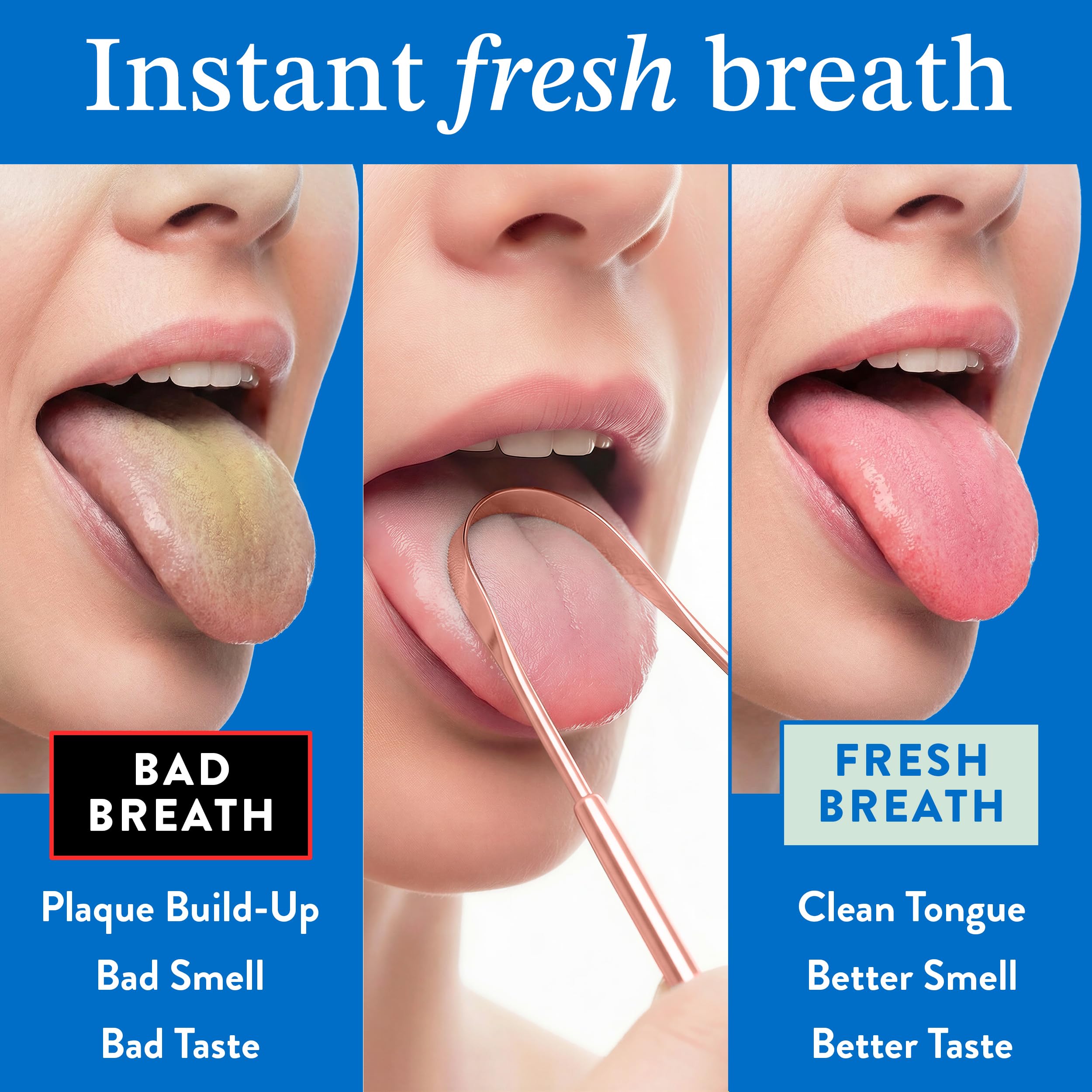 Mouthology Raspador de lengua de cobre para adultos (paquete de 2), reduce el mal aliento, rascador de lengua de metal, limpiador de lengua, raspador de lengua, limpiador de lengua para adultos,
