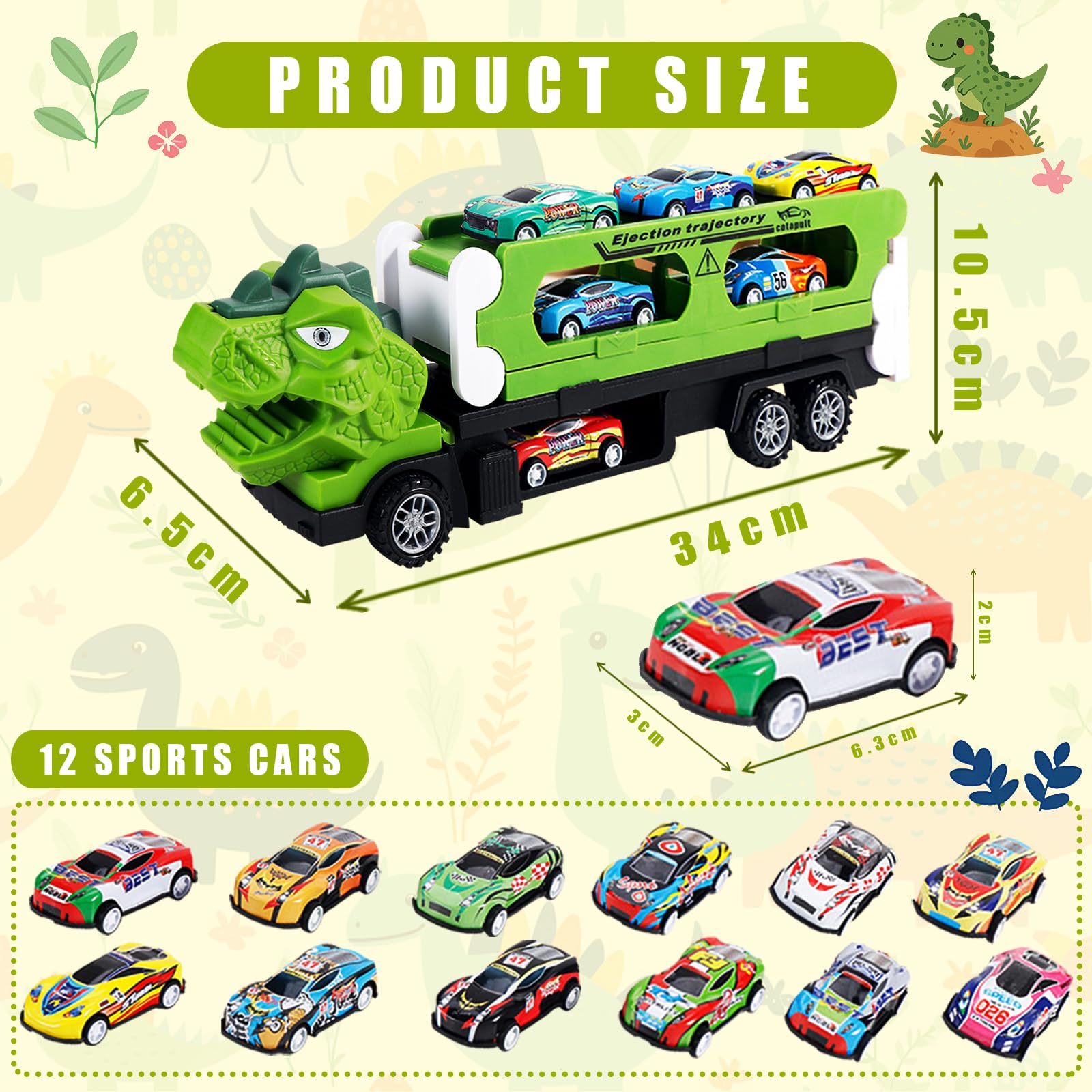 Kit de transport dinosaure 2 en 1 avec 12 voitures jouets en métal, circuit de course portable pour enfants, camion de transport et circuit de course, cadeau pour garçons de 3 à 8 ans
