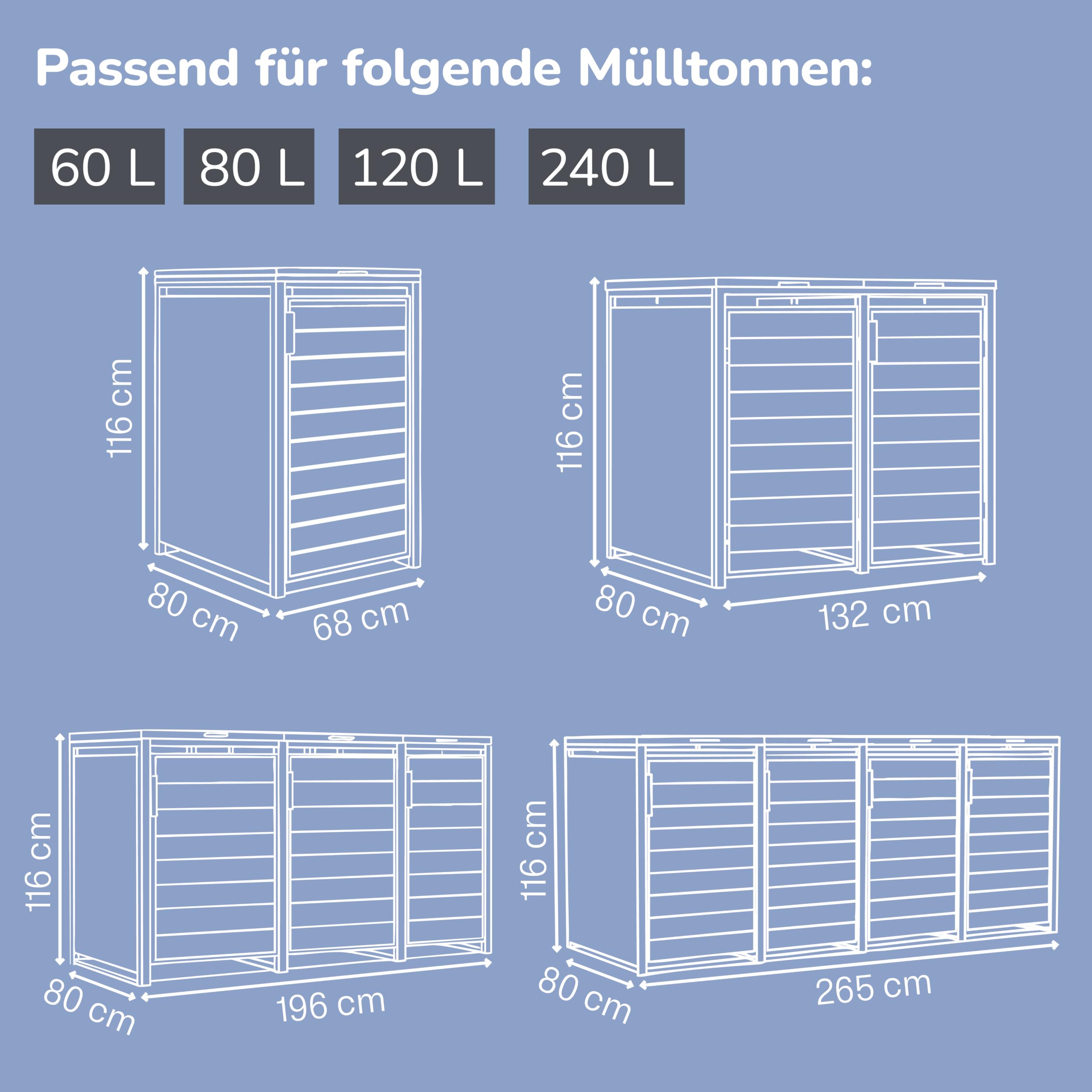 Mülltonnenbox 3er Valto mit Lamellendesign/Klappdach mit Gasdruckdämpfer
