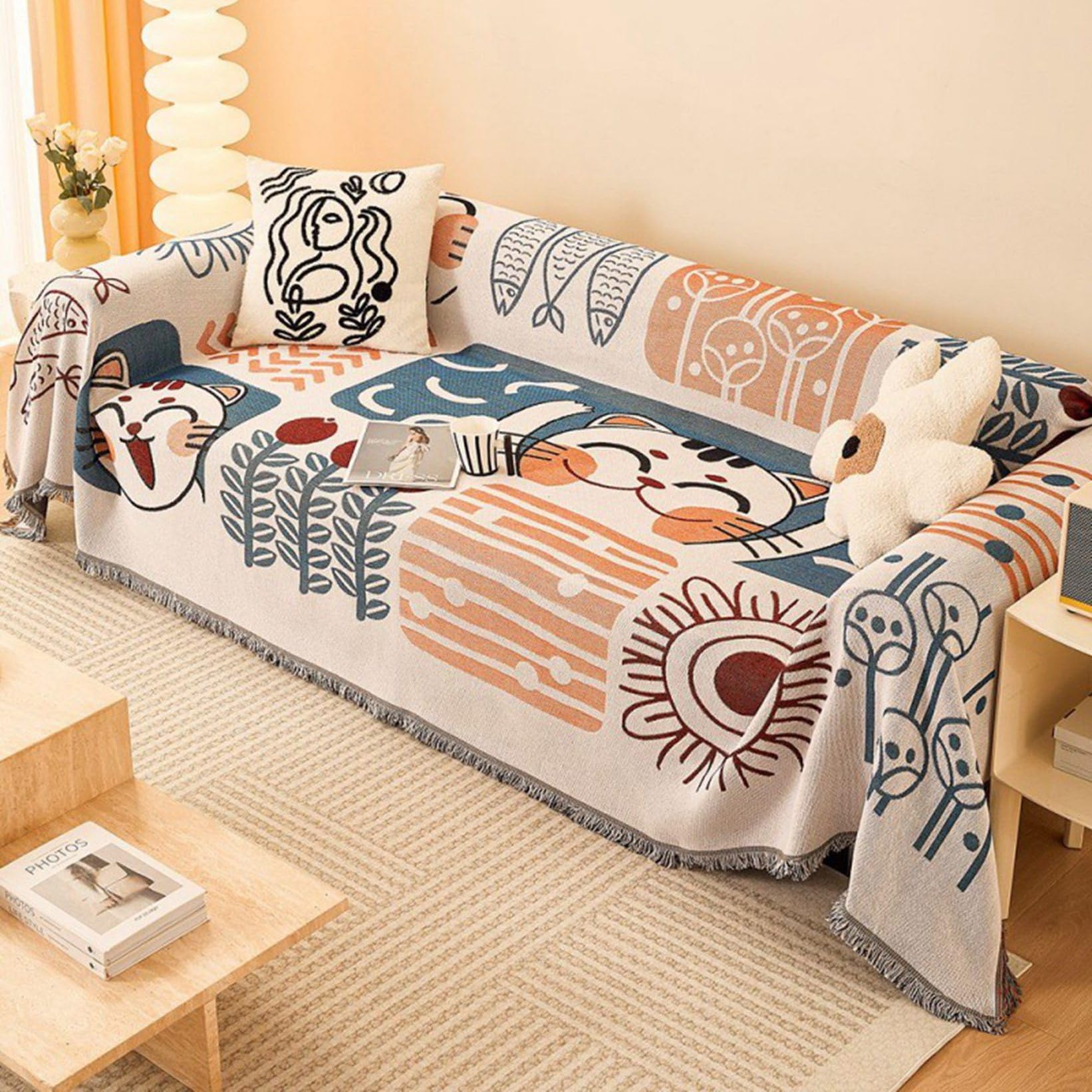 Amazon｜マルチカバー 幾何柄 ソファーカバー ブランケット ベッド