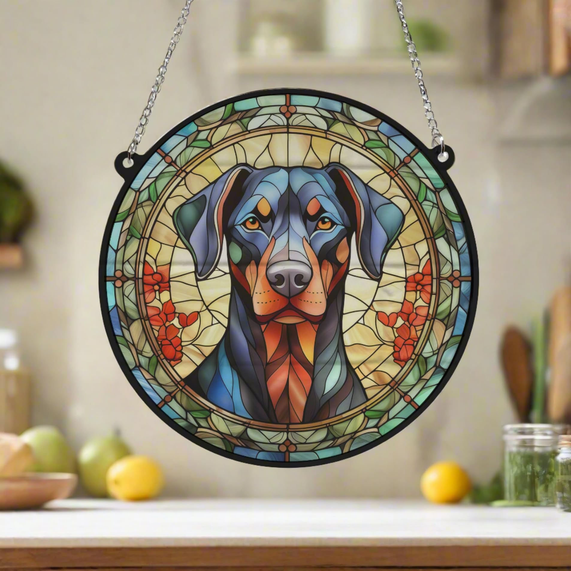 Doberman Stained Glass Effect Suncatcher Gift for Dog Lovers - 19cm, Multi-colored - Image 4