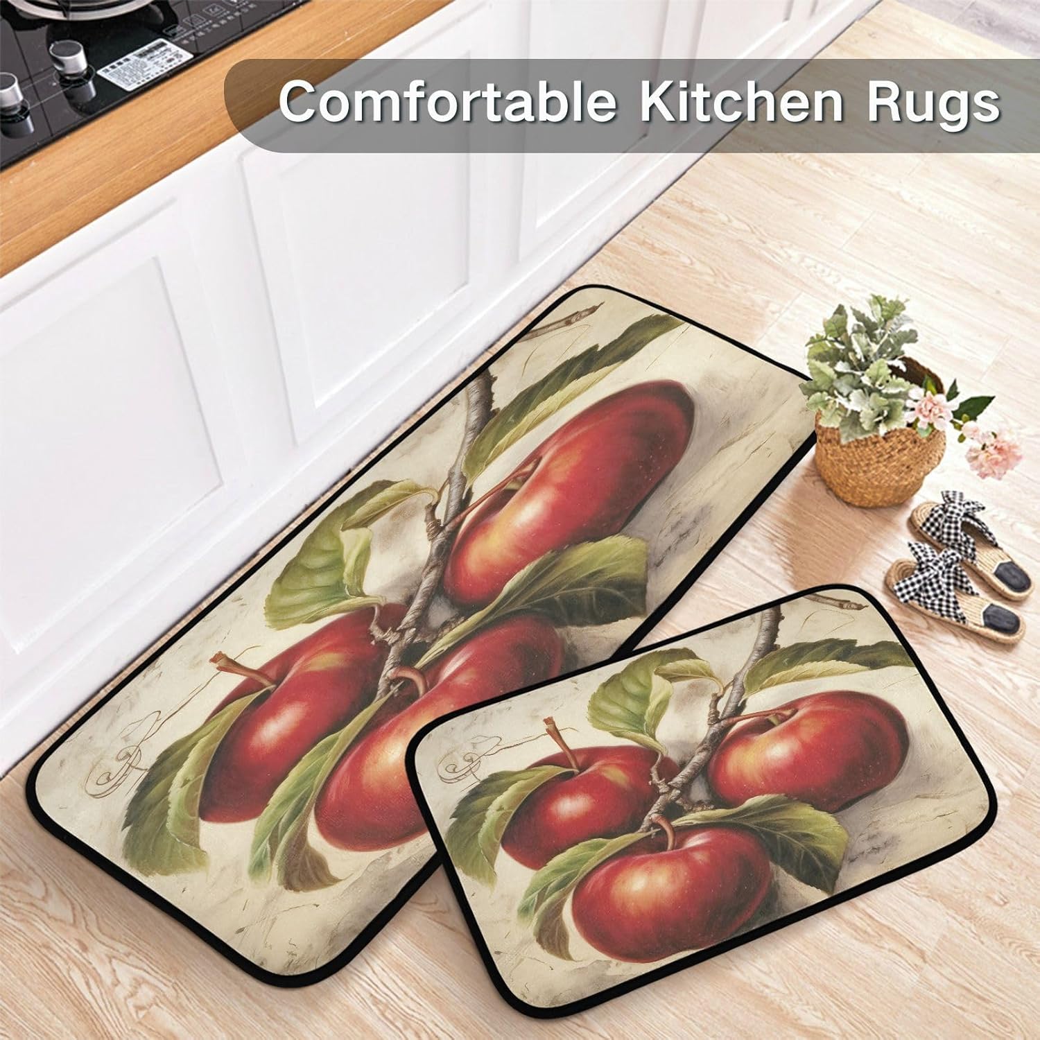 YETTASBIN Apples Kitchen Rugs Set of 2, Waterproof Non-Slip Large Floor Mat Anti Fatigue Standing Mat for Office, Sink, Kitchen, Bedroom, Bathroom, Laundry