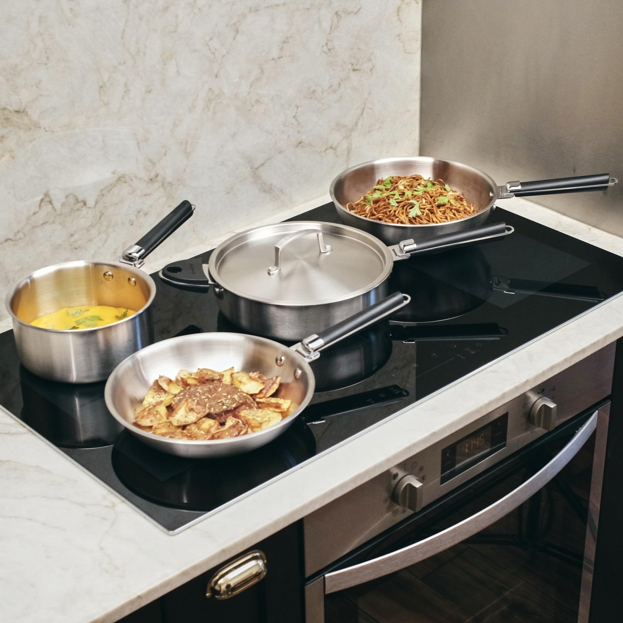 Kamberg - Coffret 2 casseroles 18/20 cm - 2 manches amovibles - Acier inoxydable 18/10 Triply - Tous feux dont induction et four, Gris
