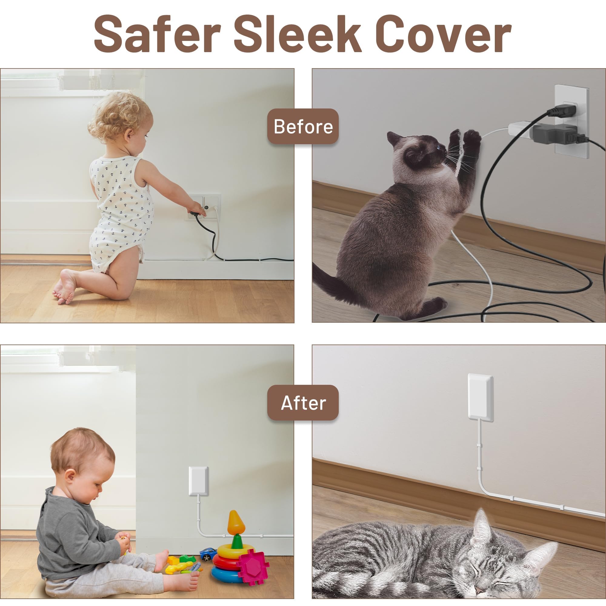 Flachstecker-Verlängerungskabel mit 3 Steckdosenleisten, ultradünner Steckdosenverdecker mit Steckdosenabdeckungen, babysicher, flache Steckdosenverlängerung für Zuhause, Schlafzimmer, Küche