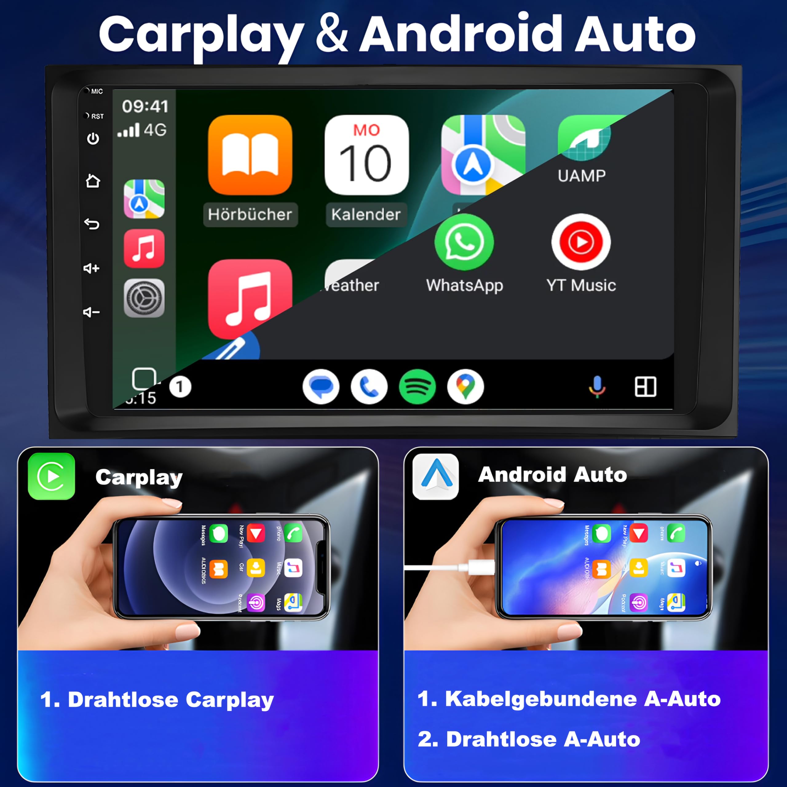 M.I.C. AB9-L2 Android 14 Autoradio mit Navigation: MT6765V,4GB+64GB,9 Zoll QLED,SIM,CarPlay&Android Auto,DAB+, für Mercedes Benz A-Klasse W169 B-Klasse W245 Viano Vito W639 Sprinter VW Crafter