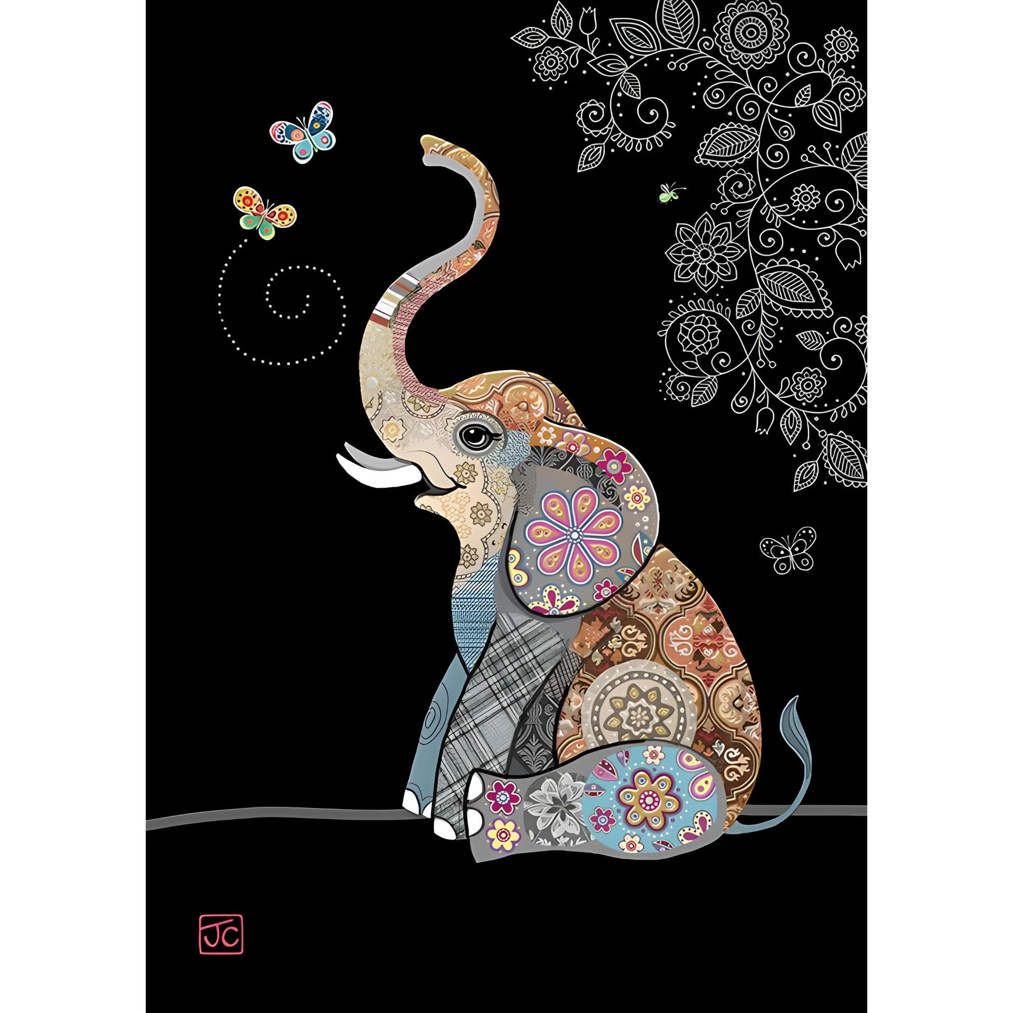 Bug Art Blank Greeting Card - Jewel Range - Elephant Butterflies
